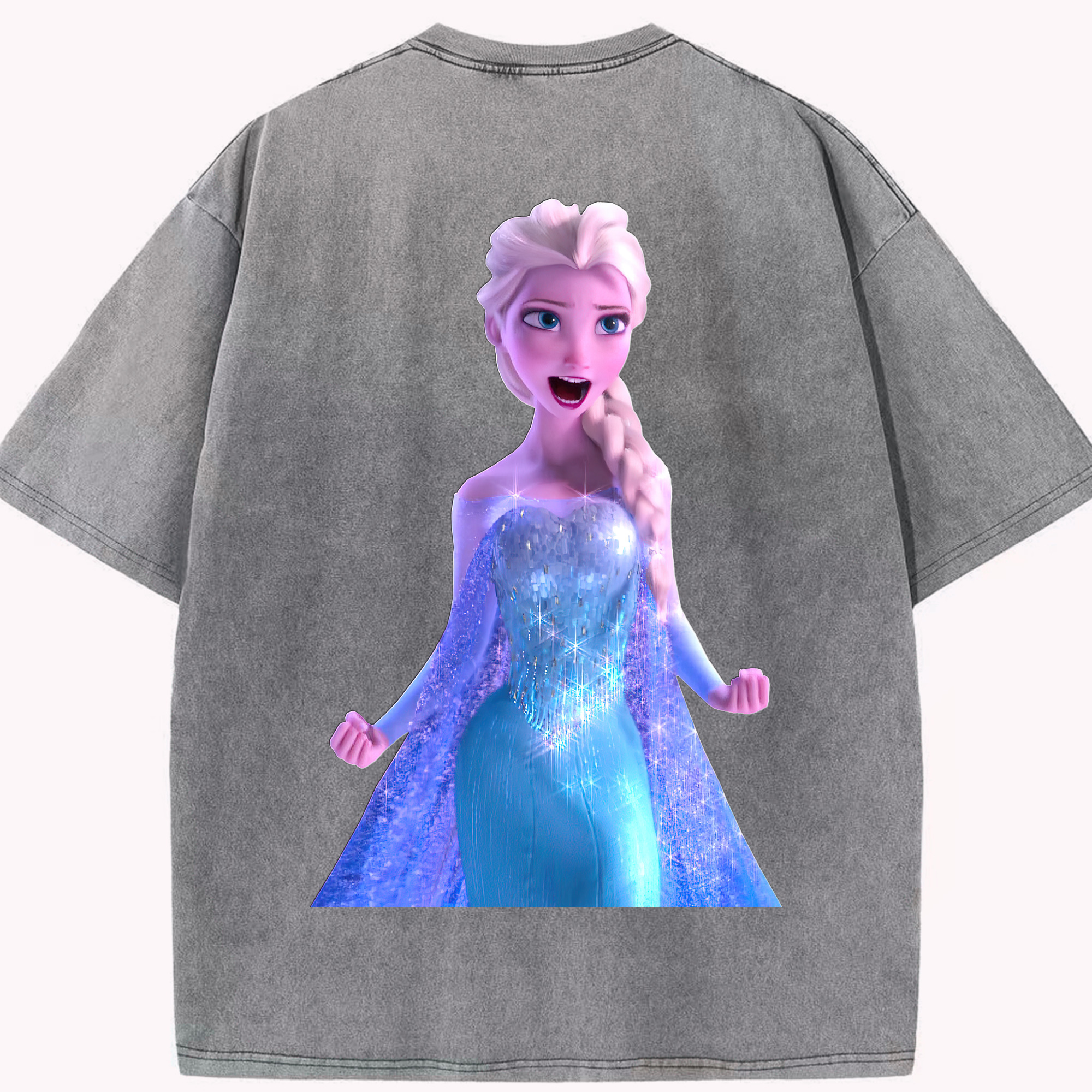 （画像用） アナと雪の女王 アンナ エルサ Frozen Anna Elsa 綿100% ヴィンテージ風 半袖Tシャツ（背面プリント）