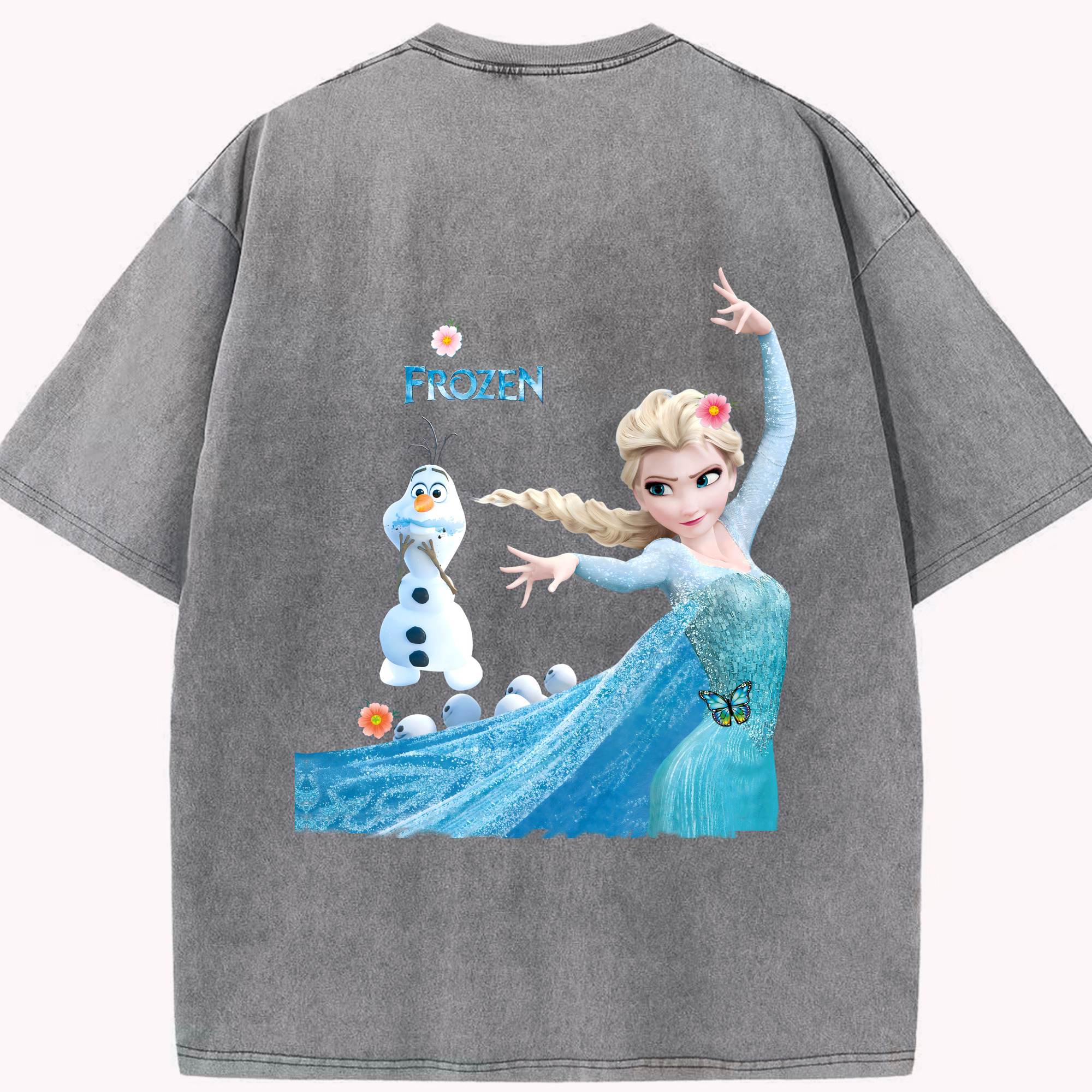 （画像用） アナと雪の女王 アンナ エルサ Frozen Anna Elsa 綿100% ヴィンテージ風 半袖Tシャツ（背面プリント）