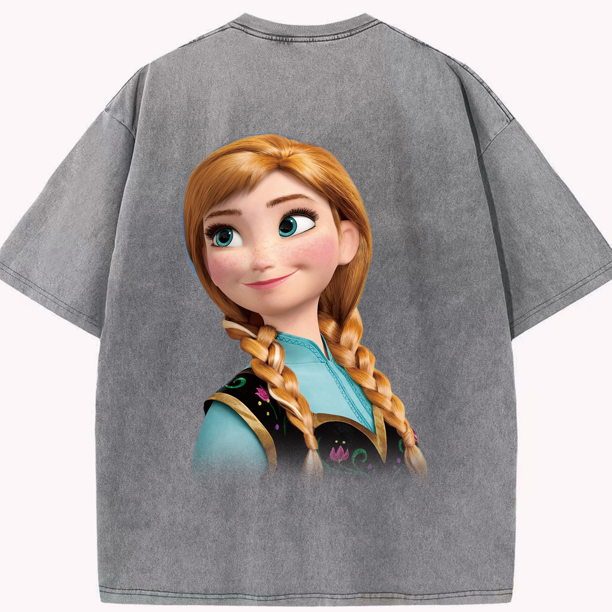 （画像用） アナと雪の女王 アンナ エルサ Frozen Anna Elsa 綿100% ヴィンテージ風 半袖Tシャツ（背面プリント）