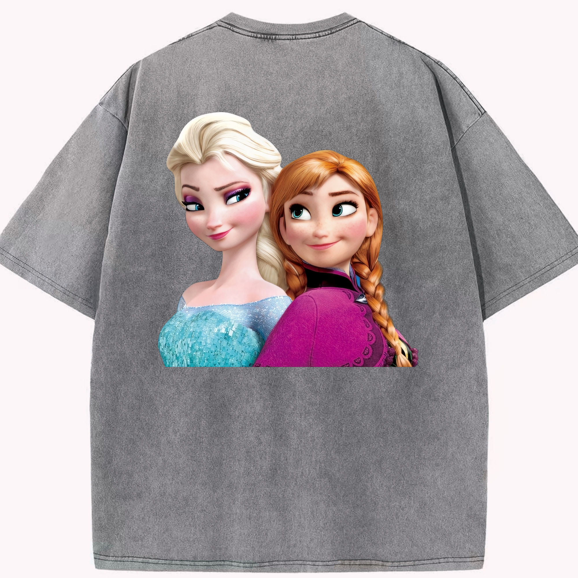 （画像用） アナと雪の女王 アンナ エルサ Frozen Anna Elsa 綿100% ヴィンテージ風 半袖Tシャツ（背面プリント）