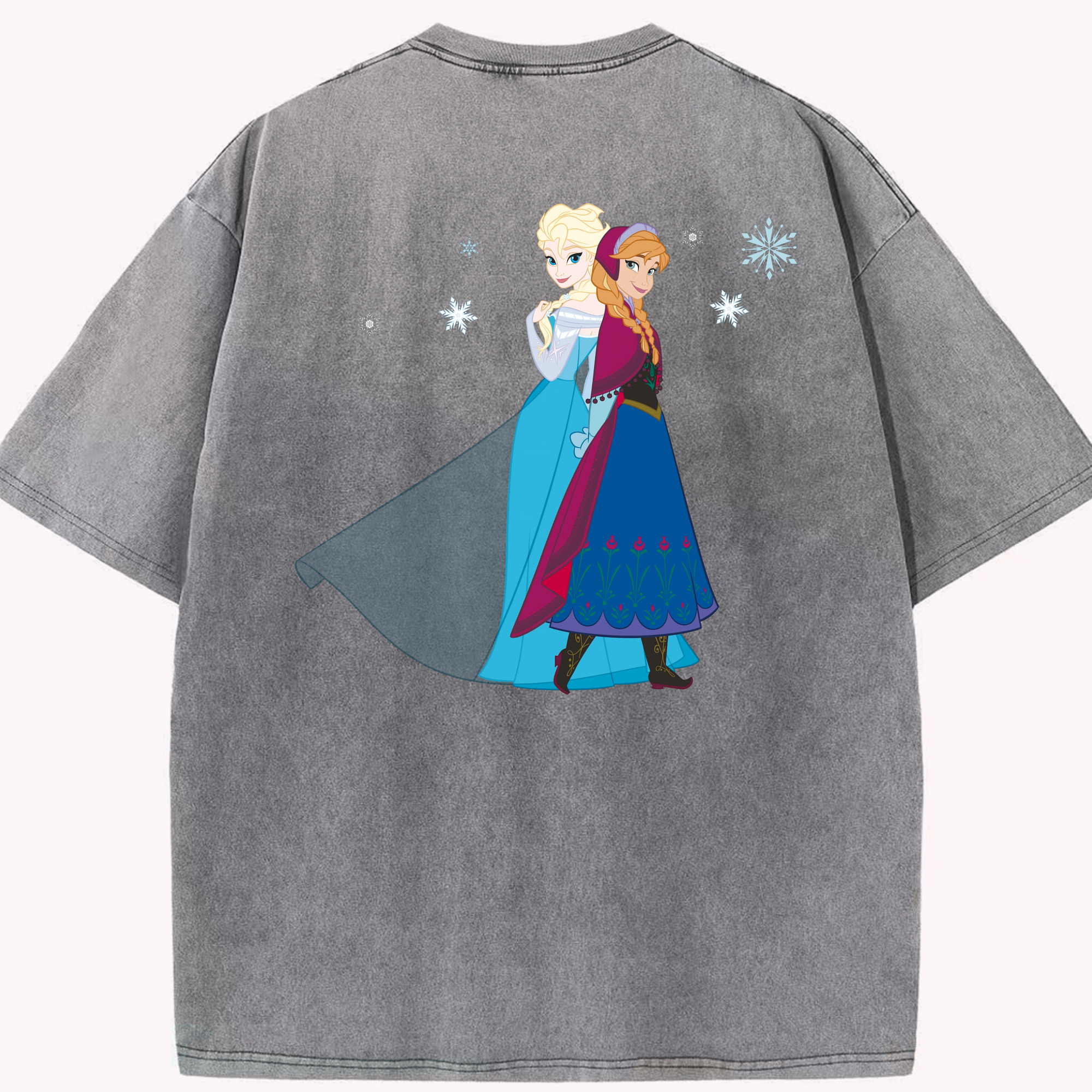 （画像用） アナと雪の女王 アンナ エルサ Frozen Anna Elsa 綿100% ヴィンテージ風 半袖Tシャツ（背面プリント）