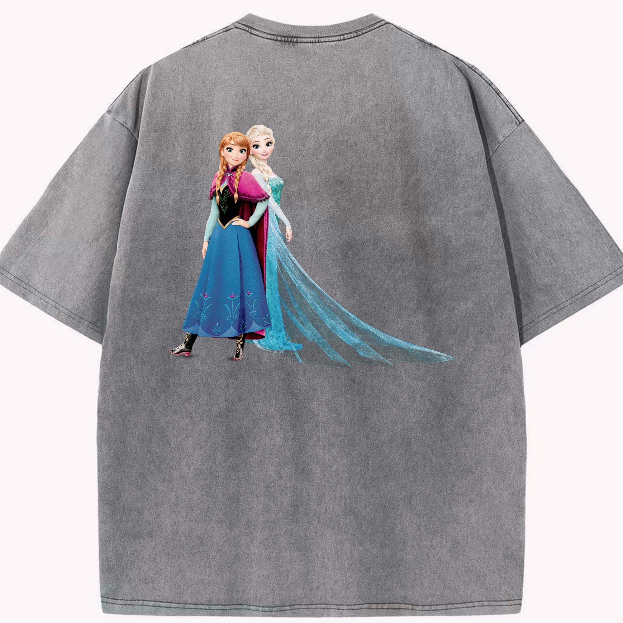 （画像用） アナと雪の女王 アンナ エルサ Frozen Anna Elsa 綿100% ヴィンテージ風 半袖Tシャツ（背面プリント）