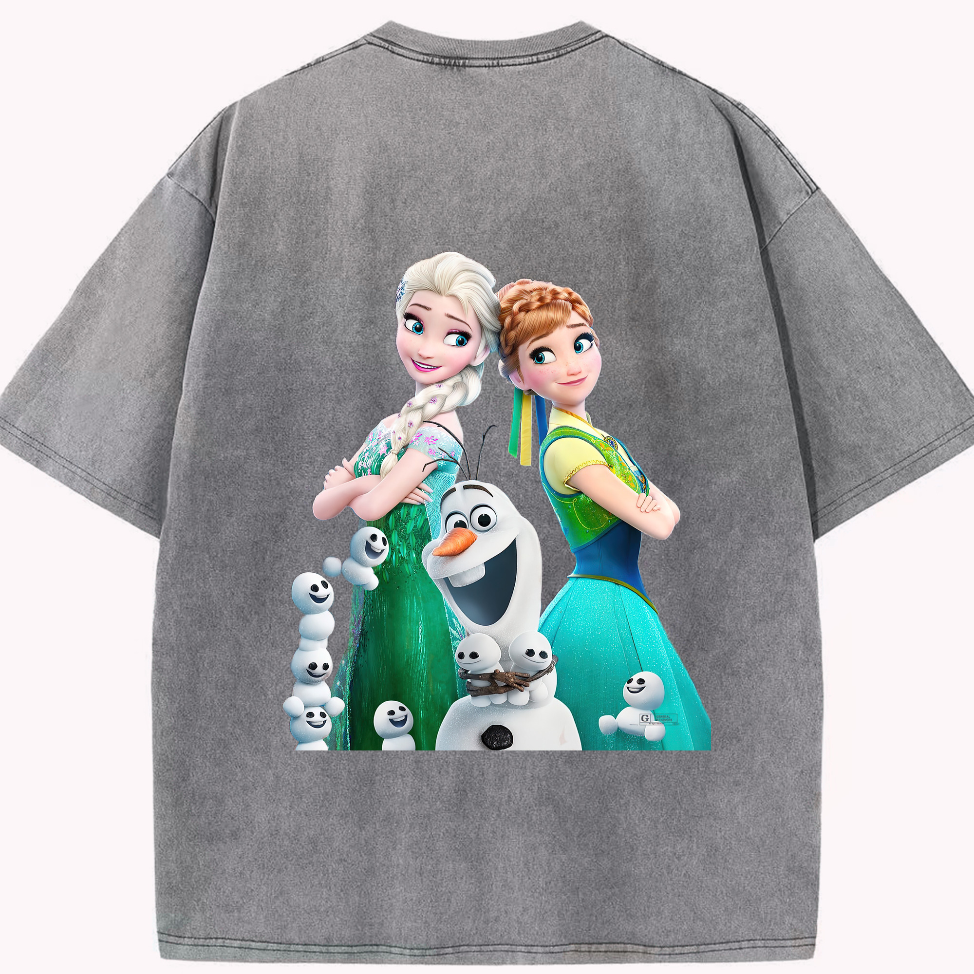 （画像用） アナと雪の女王 アンナ エルサ Frozen Anna Elsa 綿100% ヴィンテージ風 半袖Tシャツ（背面プリント）