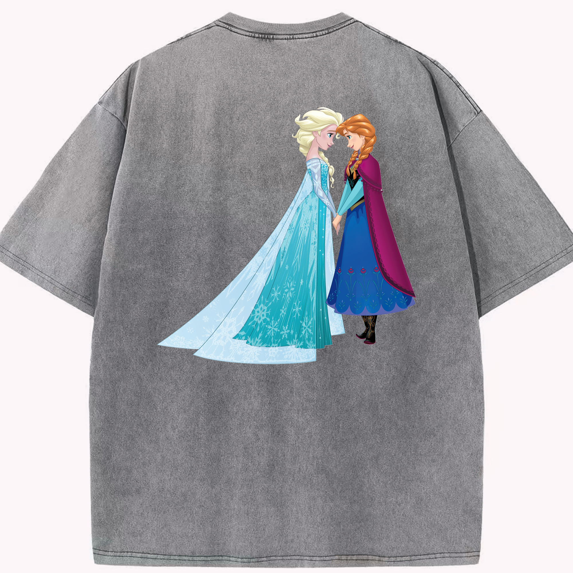 （画像用） アナと雪の女王 アンナ エルサ Frozen Anna Elsa 綿100% ヴィンテージ風 半袖Tシャツ（背面プリント）