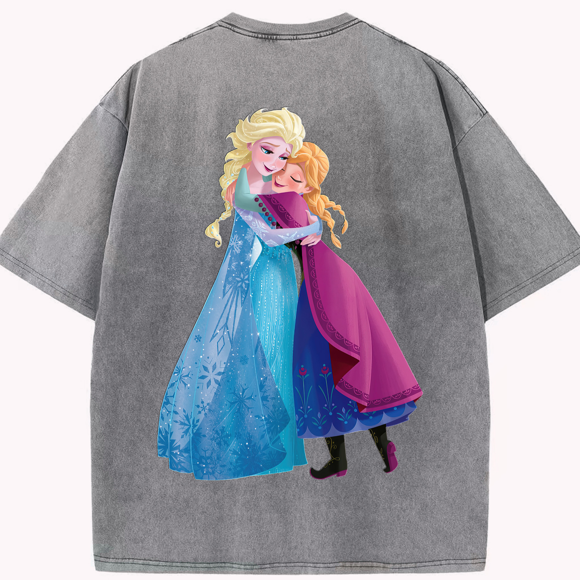 （画像用） アナと雪の女王 アンナ エルサ Frozen Anna Elsa 綿100% ヴィンテージ風 半袖Tシャツ（背面プリント）