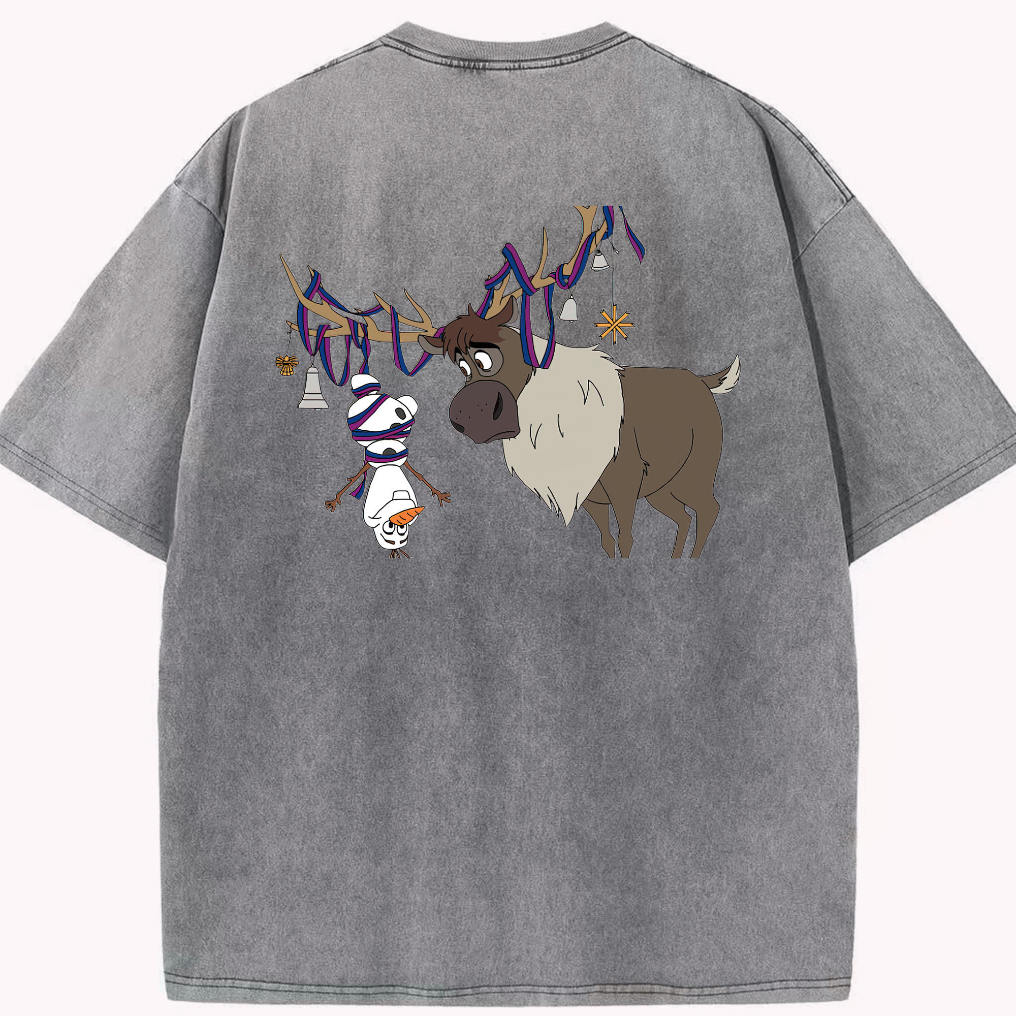 （画像用） アナと雪の女王 アンナ エルサ Frozen Anna Elsa 綿100% ヴィンテージ風 半袖Tシャツ（背面プリント）
