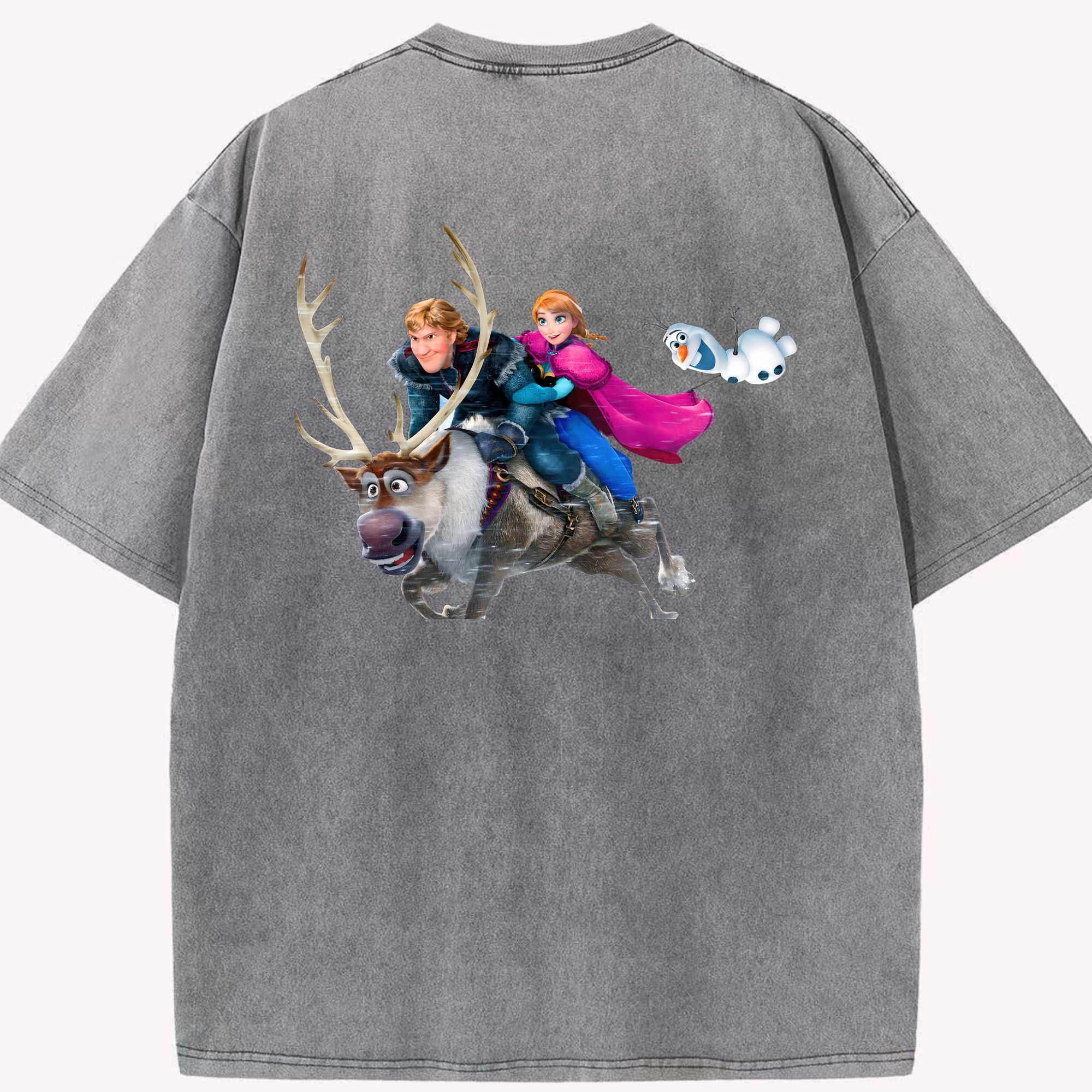 （画像用） アナと雪の女王 アンナ エルサ Frozen Anna Elsa 綿100% ヴィンテージ風 半袖Tシャツ（背面プリント）