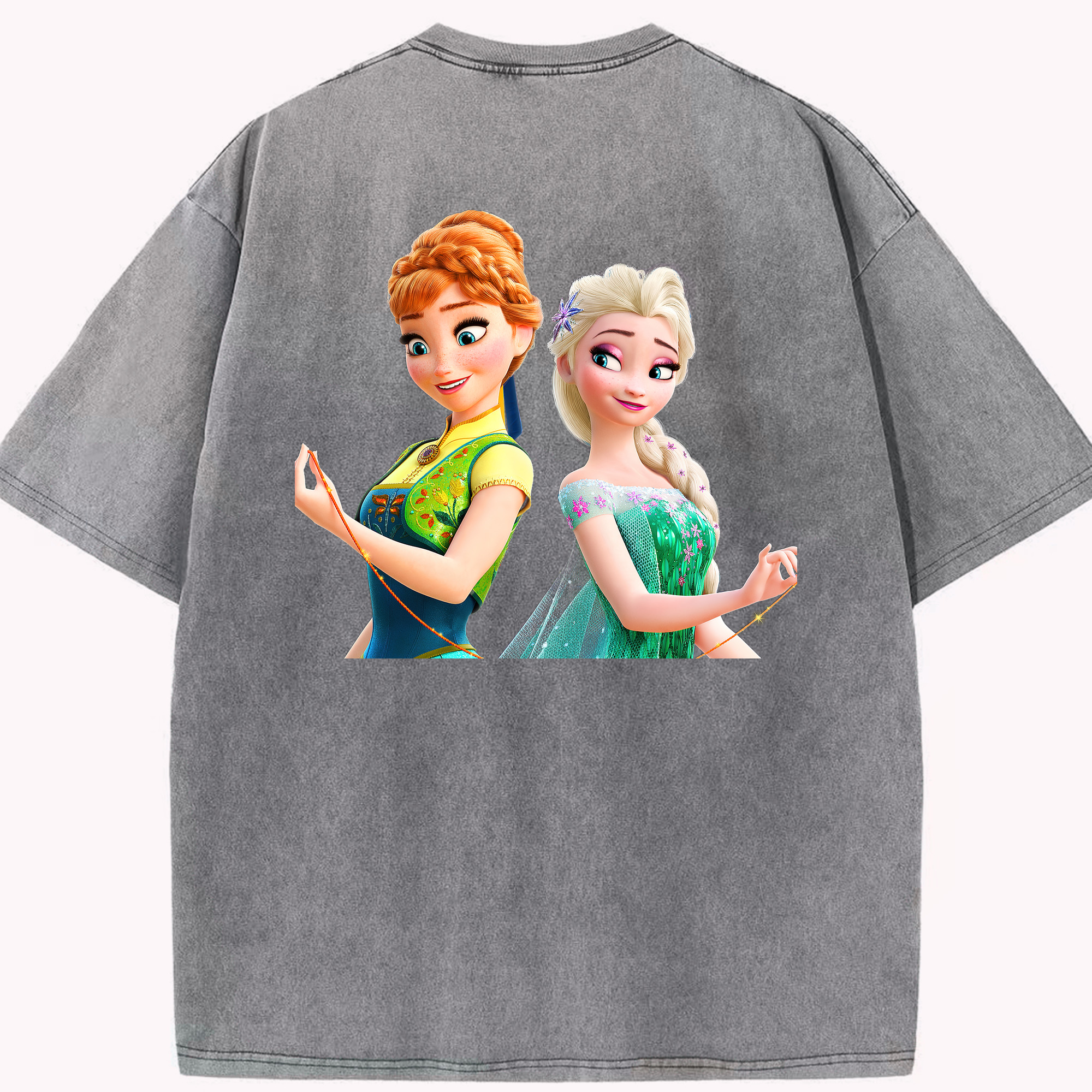 （画像用） アナと雪の女王 アンナ エルサ Frozen Anna Elsa 綿100% ヴィンテージ風 半袖Tシャツ（背面プリント）