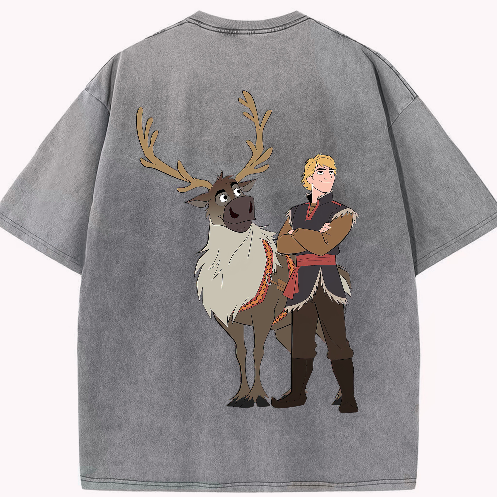（画像用） アナと雪の女王 アンナ エルサ Frozen Anna Elsa 綿100% ヴィンテージ風 半袖Tシャツ（背面プリント）