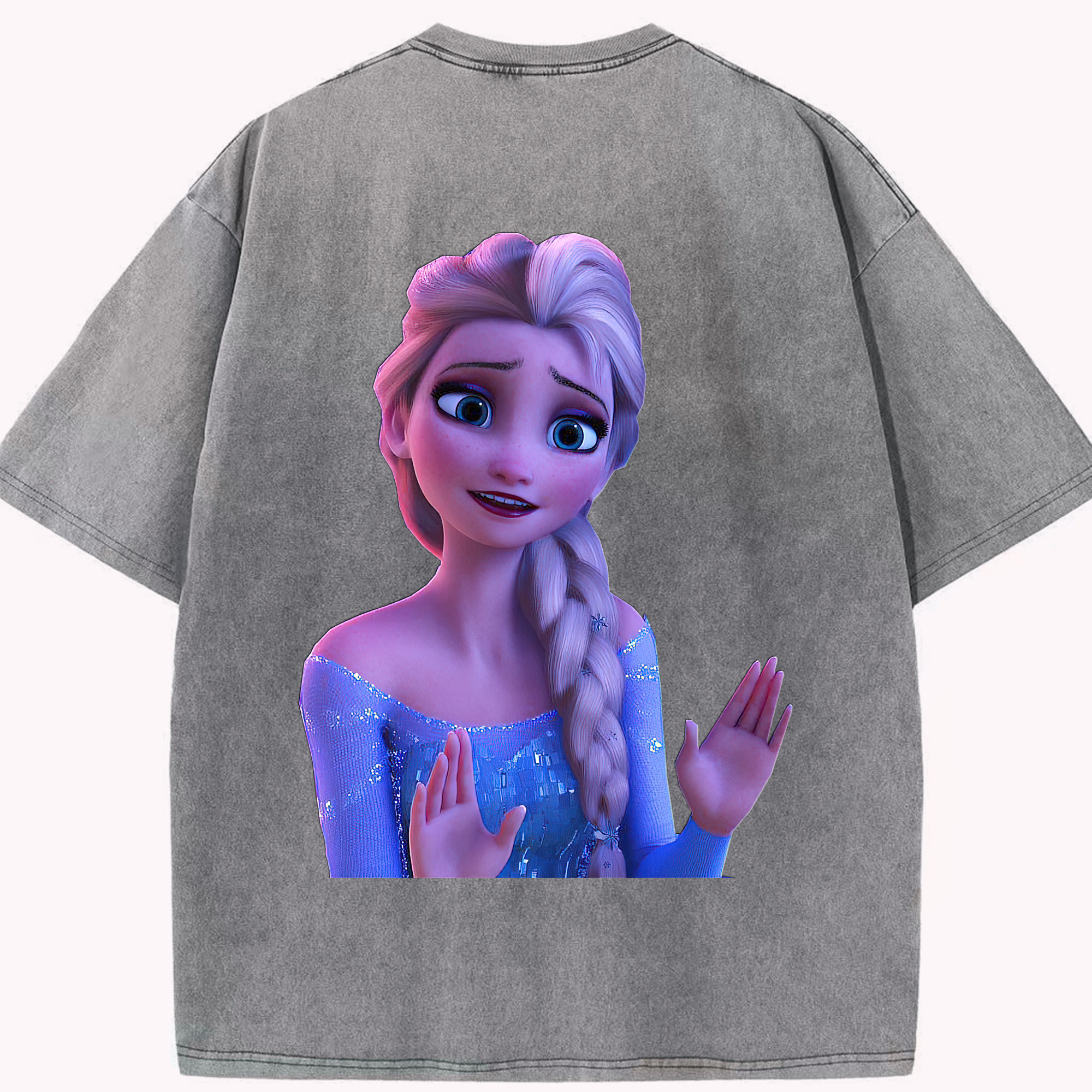 （画像用） アナと雪の女王 アンナ エルサ Frozen Anna Elsa 綿100% ヴィンテージ風 半袖Tシャツ（背面プリント）