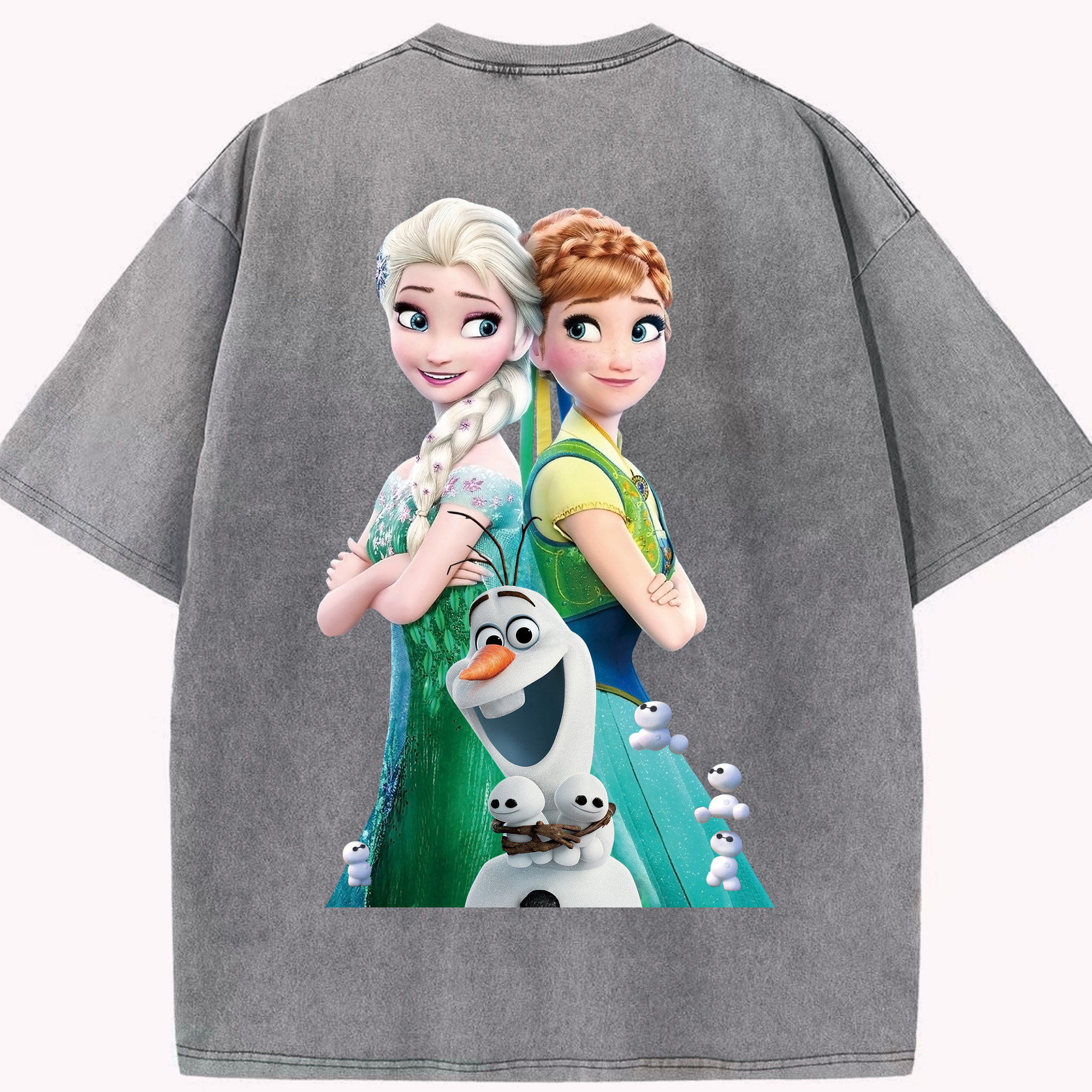 （画像用） アナと雪の女王 アンナ エルサ Frozen Anna Elsa 綿100% ヴィンテージ風 半袖Tシャツ（背面プリント）
