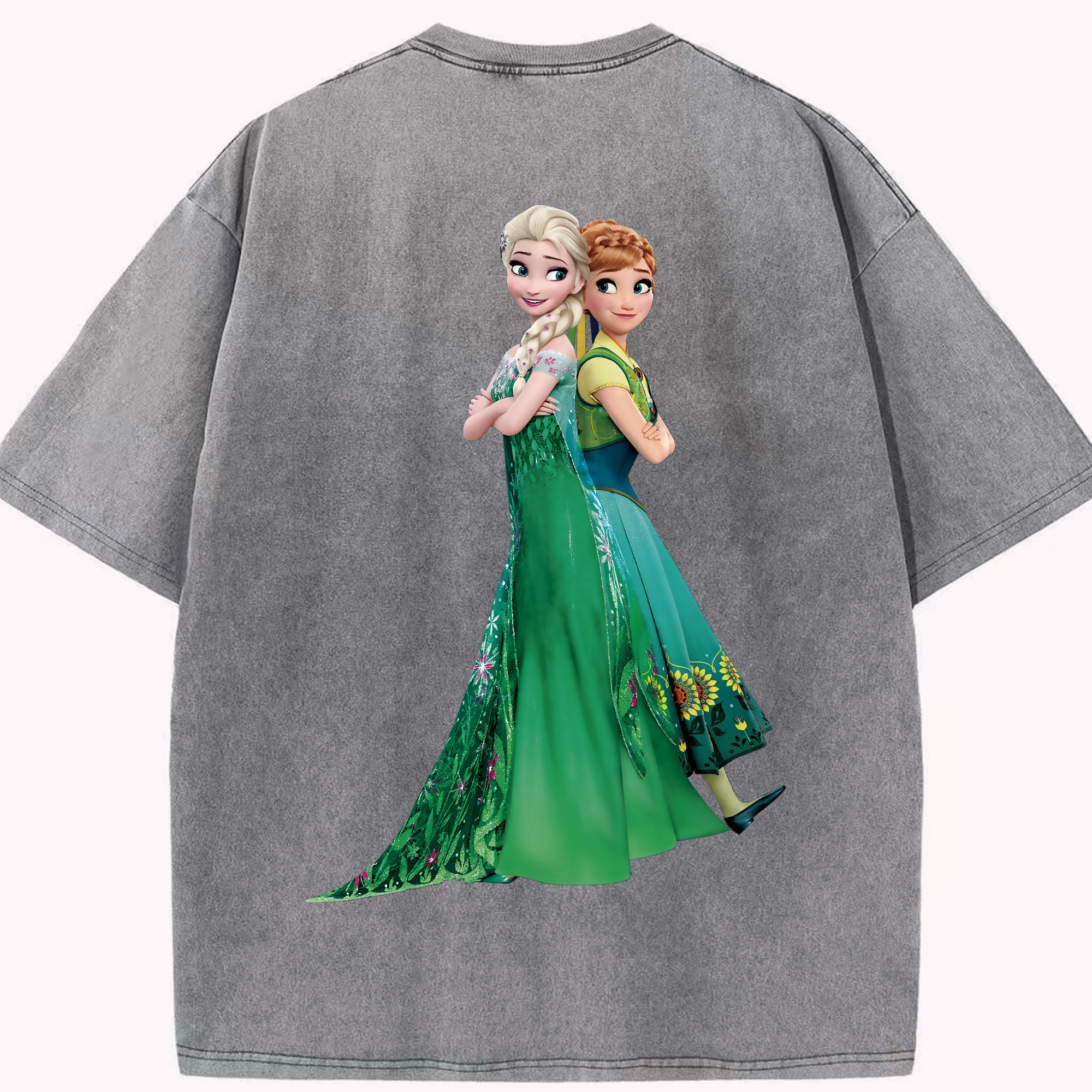 （画像用） アナと雪の女王 アンナ エルサ Frozen Anna Elsa 綿100% ヴィンテージ風 半袖Tシャツ（背面プリント）