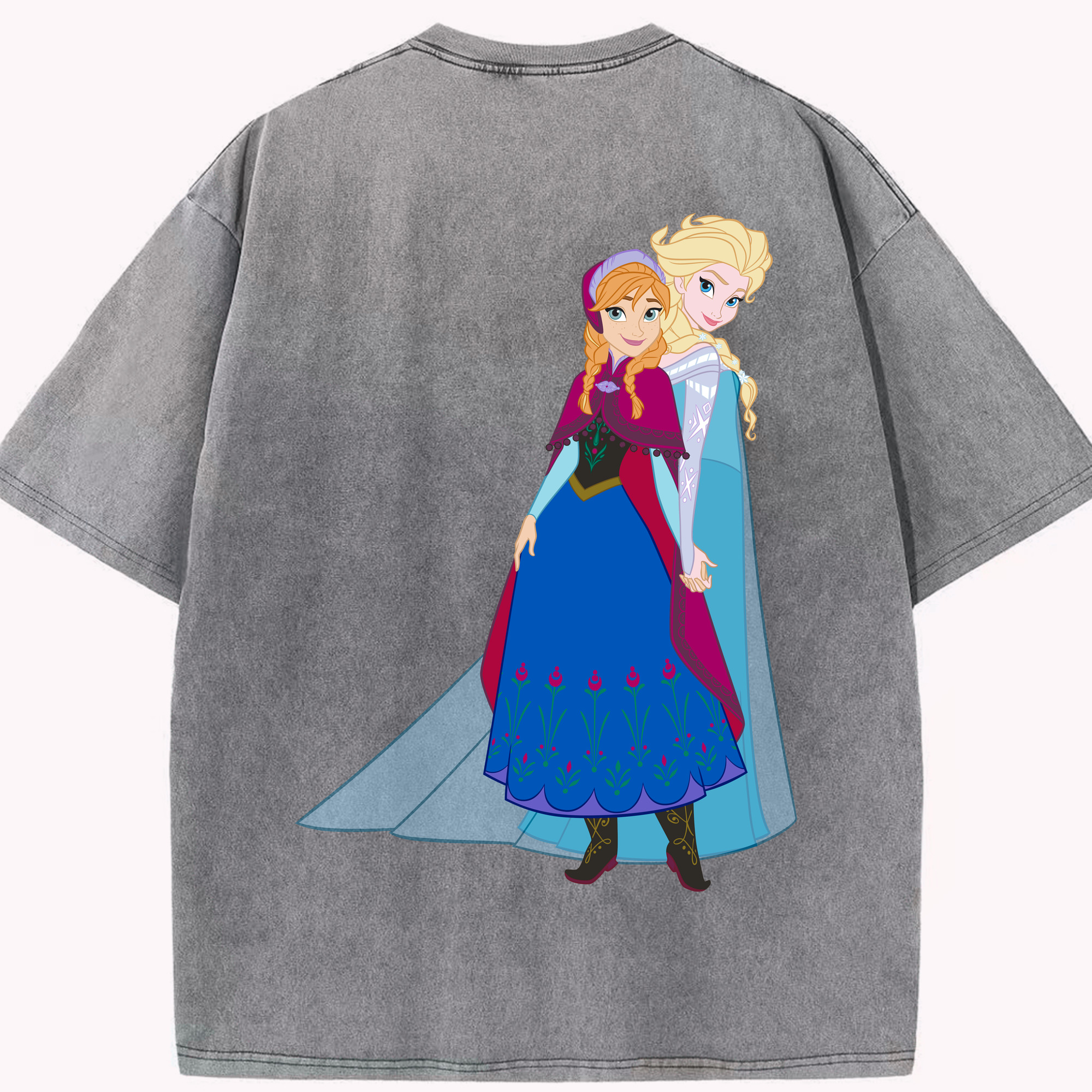 （画像用） アナと雪の女王 アンナ エルサ Frozen Anna Elsa 綿100% ヴィンテージ風 半袖Tシャツ（背面プリント）
