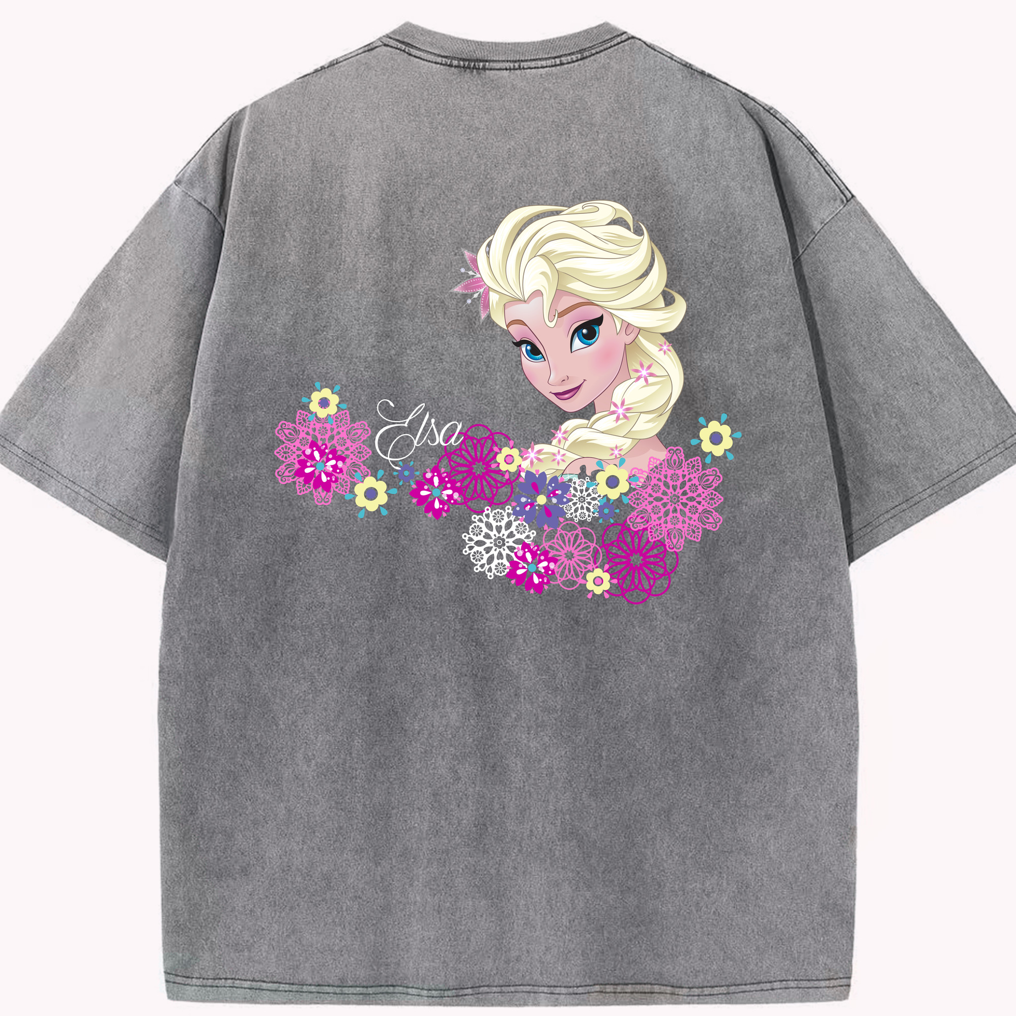 （画像用） アナと雪の女王 アンナ エルサ Frozen Anna Elsa 綿100% ヴィンテージ風 半袖Tシャツ（背面プリント）