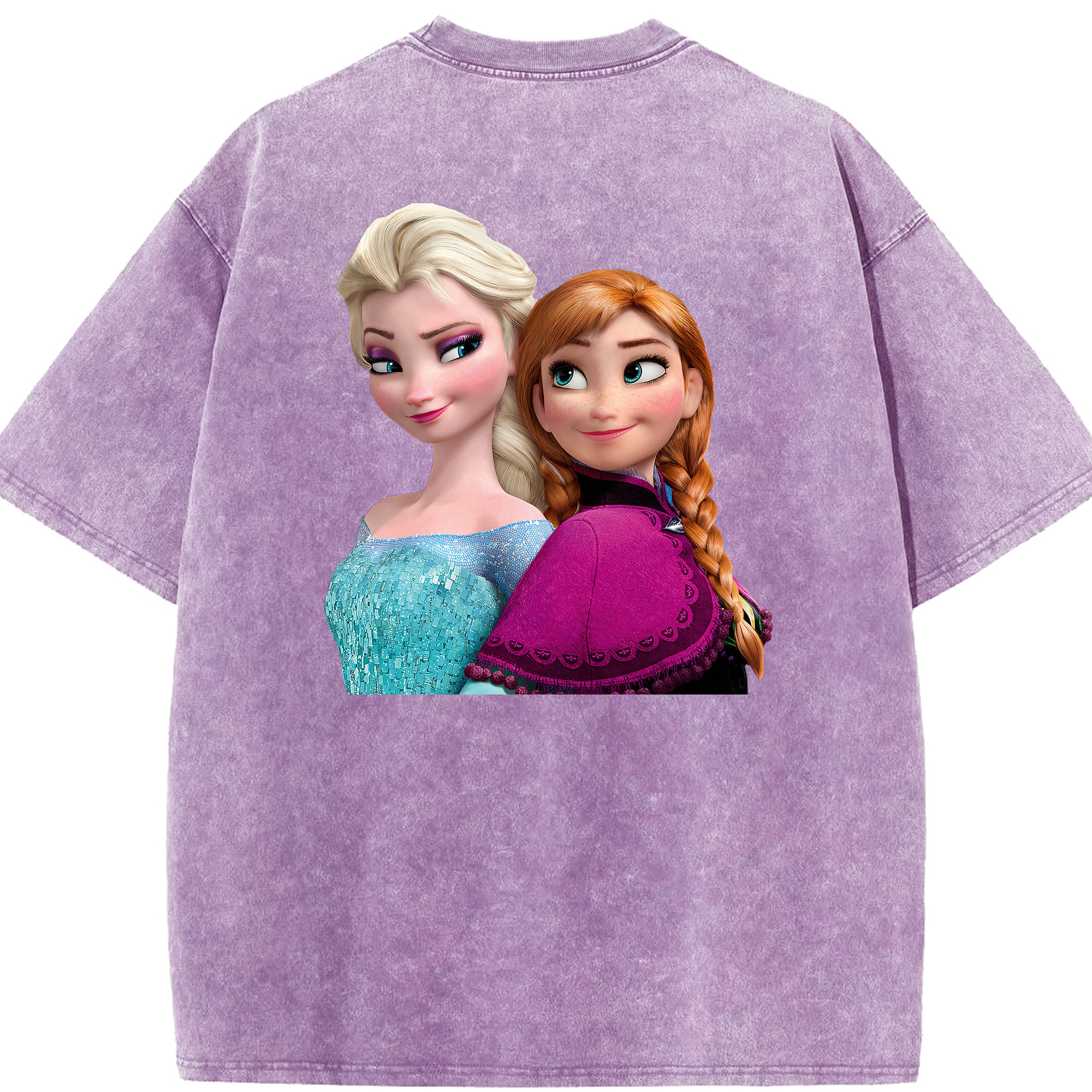 （画像用） アナと雪の女王 アンナ エルサ Frozen Anna Elsa 綿100% ヴィンテージ風 半袖Tシャツ（背面プリント）