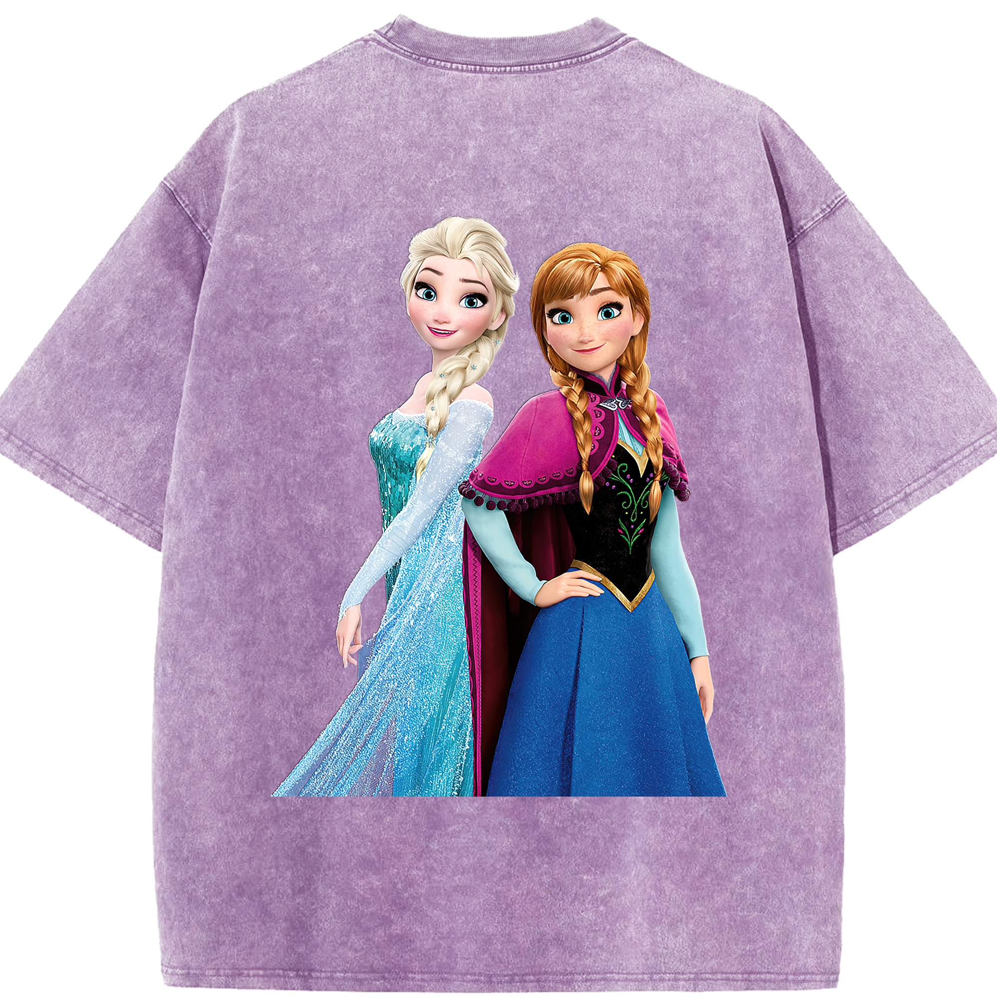 （画像用） アナと雪の女王 アンナ エルサ Frozen Anna Elsa 綿100% ヴィンテージ風 半袖Tシャツ（背面プリント）