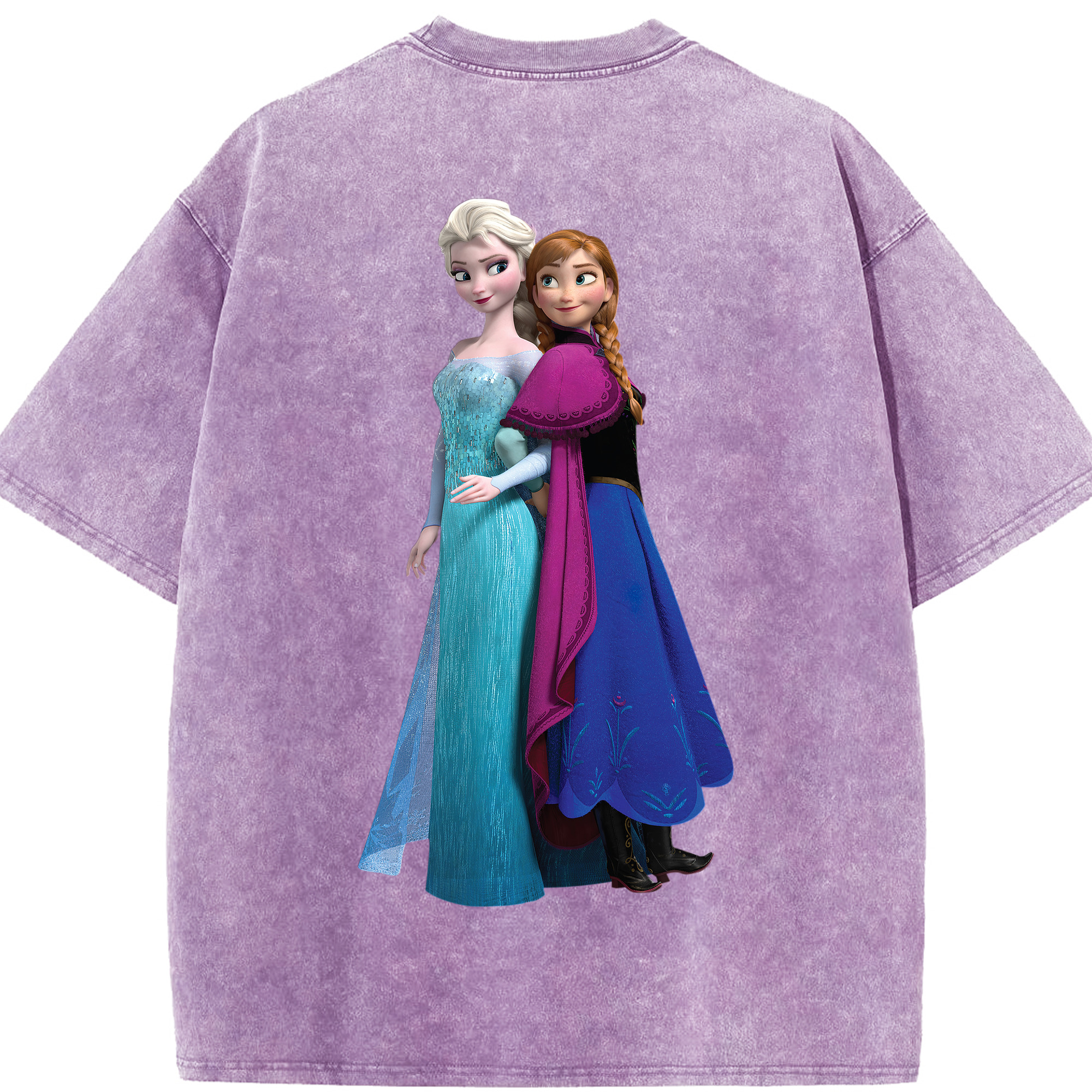 （画像用） アナと雪の女王 アンナ エルサ Frozen Anna Elsa 綿100% ヴィンテージ風 半袖Tシャツ（背面プリント）
