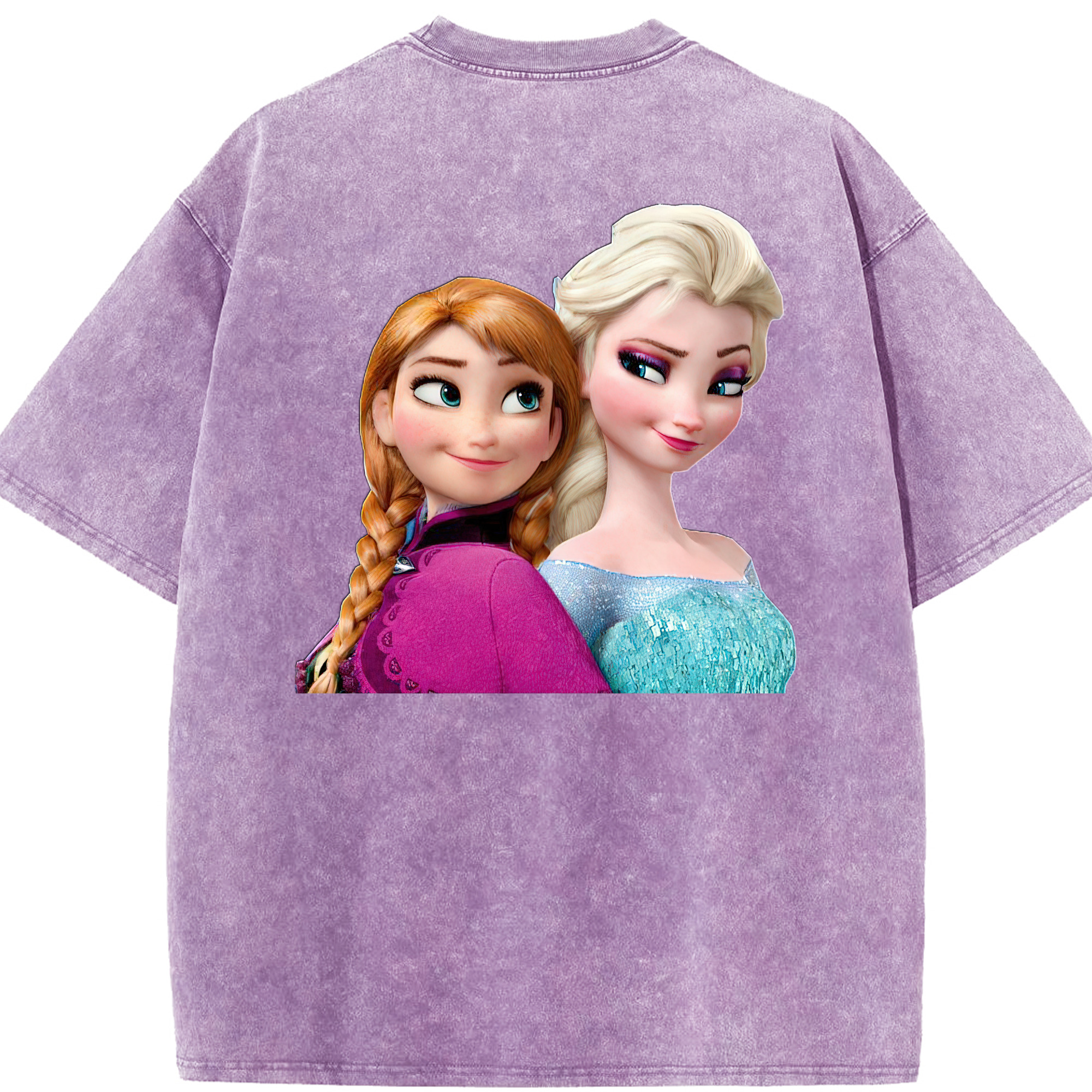 （画像用） アナと雪の女王 アンナ エルサ Frozen Anna Elsa 綿100% ヴィンテージ風 半袖Tシャツ（背面プリント）