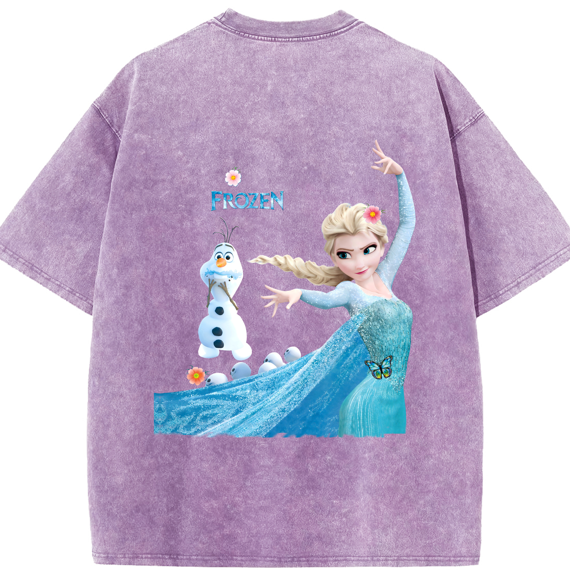 （画像用） アナと雪の女王 アンナ エルサ Frozen Anna Elsa 綿100% ヴィンテージ風 半袖Tシャツ（背面プリント）