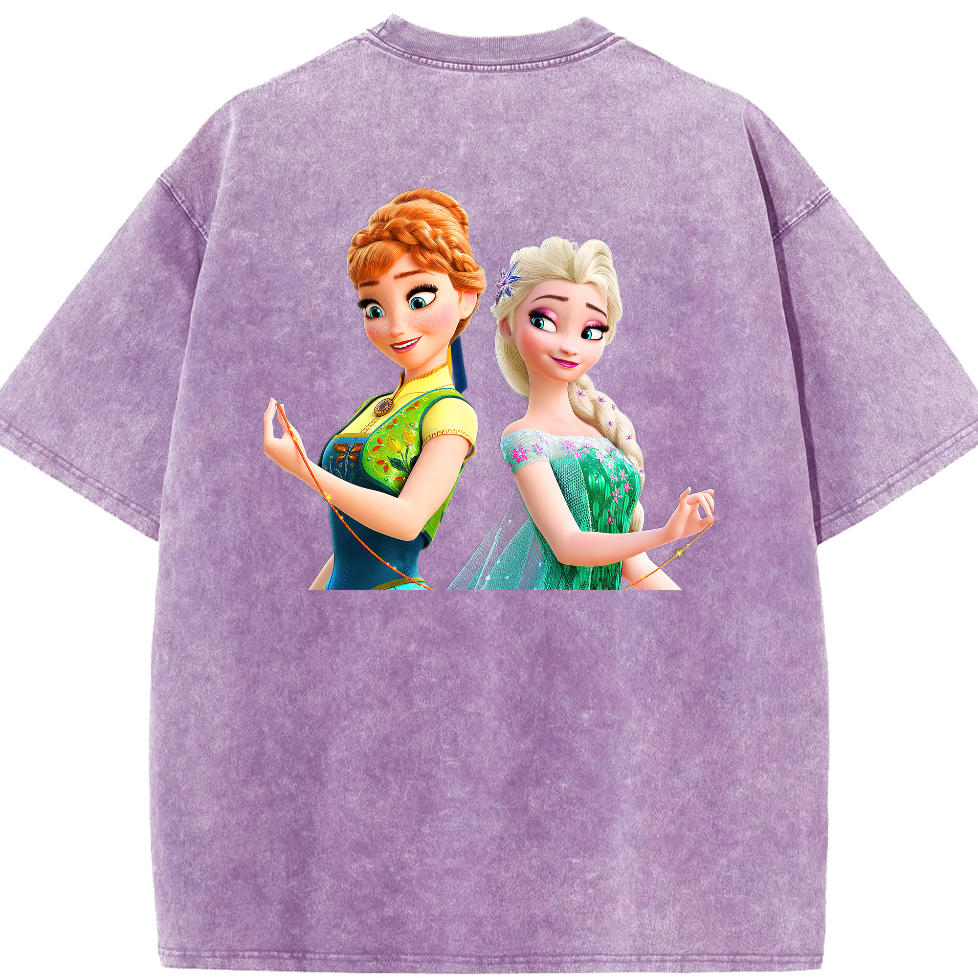 （画像用） アナと雪の女王 アンナ エルサ Frozen Anna Elsa 綿100% ヴィンテージ風 半袖Tシャツ（背面プリント）