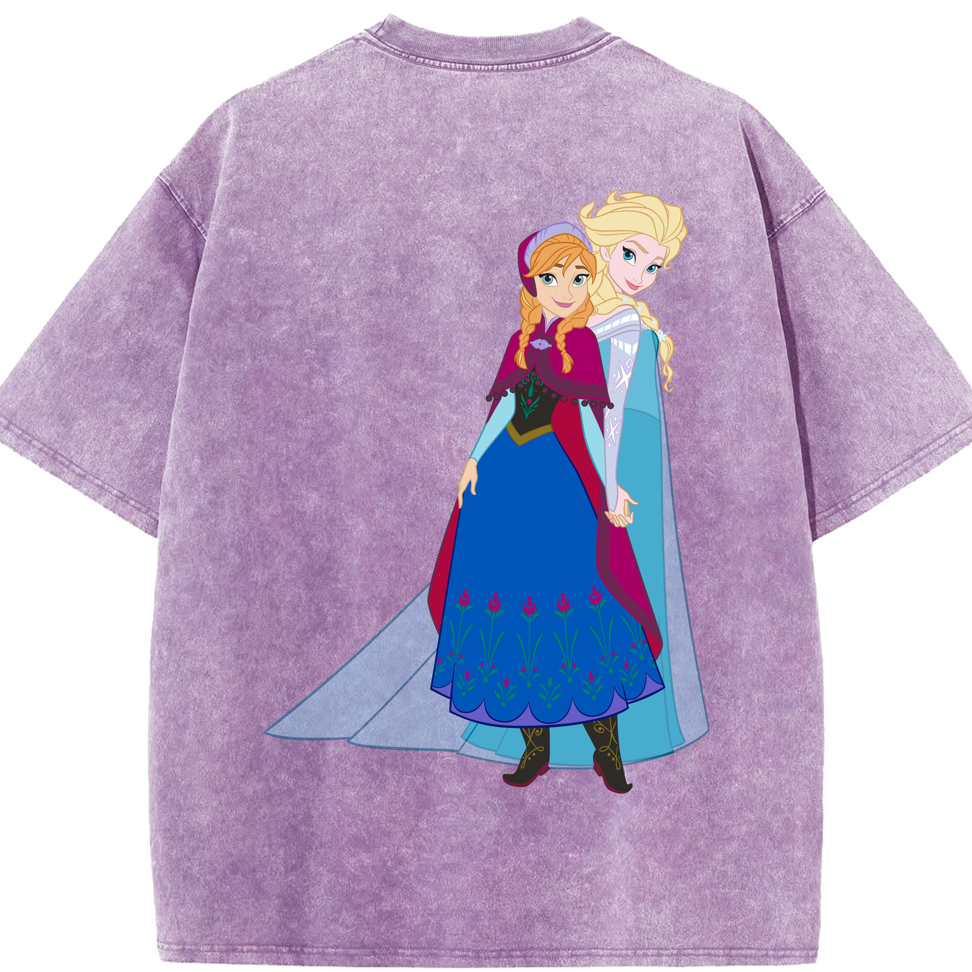 （画像用） アナと雪の女王 アンナ エルサ Frozen Anna Elsa 綿100% ヴィンテージ風 半袖Tシャツ（背面プリント）