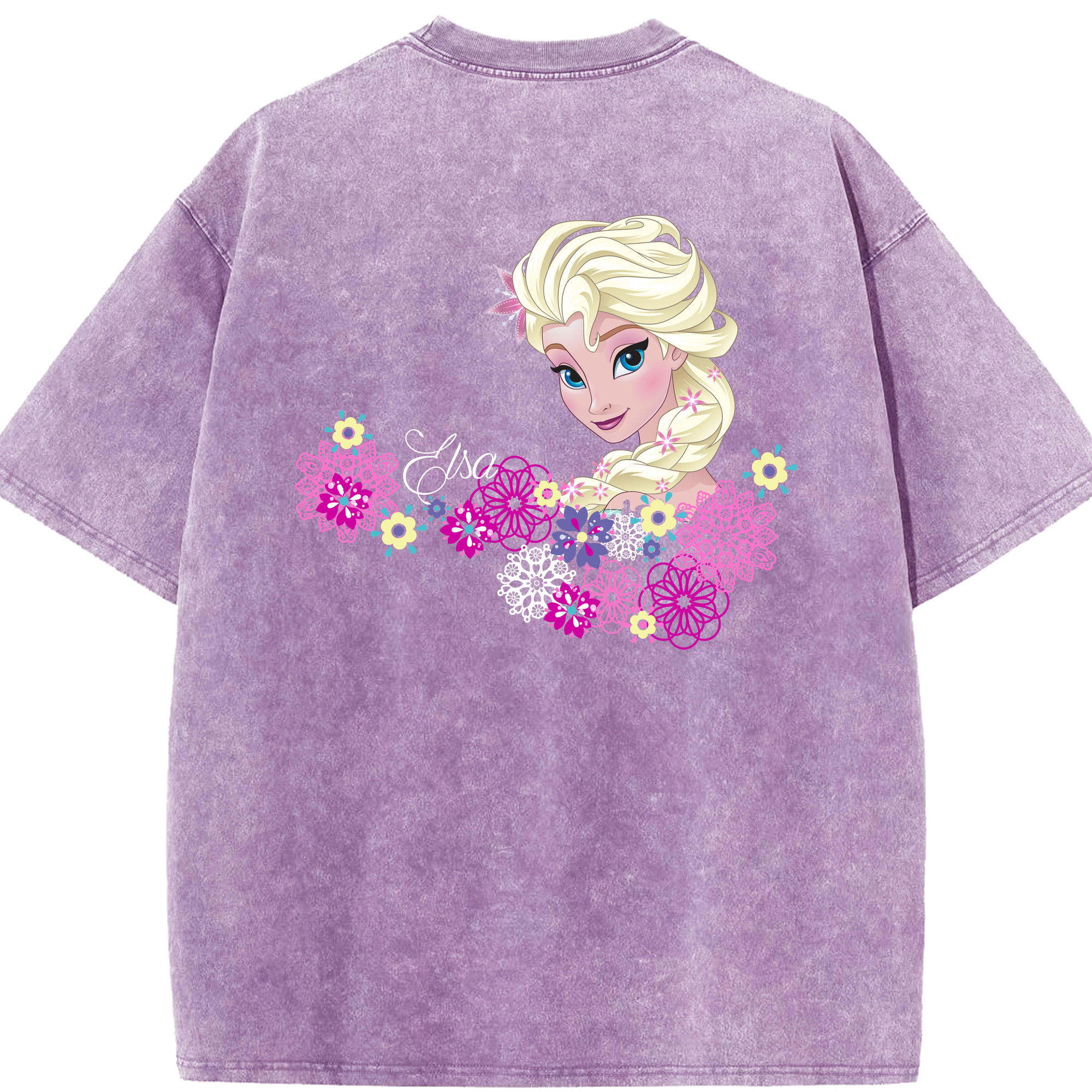 （画像用） アナと雪の女王 アンナ エルサ Frozen Anna Elsa 綿100% ヴィンテージ風 半袖Tシャツ（背面プリント）