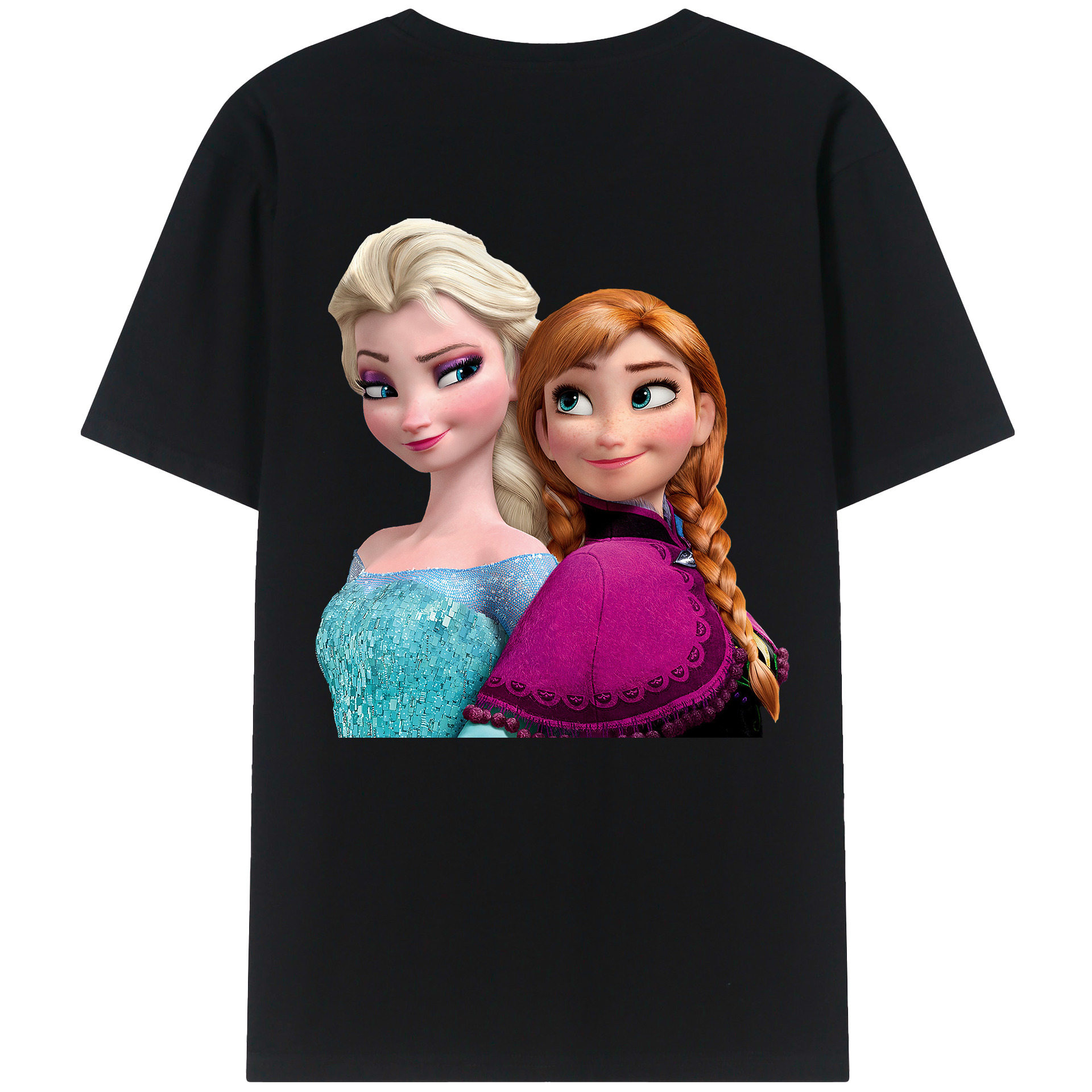 （画像用） アナと雪の女王 アンナ エルサ Frozen Anna Elsa 綿100％ メンズ半袖Tシャツ（バックプリント） 通気性