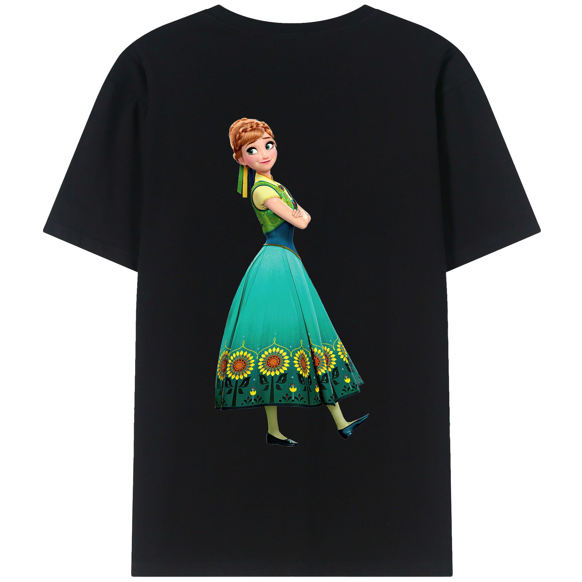 （画像用） アナと雪の女王 アンナ エルサ Frozen Anna Elsa 綿100％ メンズ半袖Tシャツ（バックプリント） 通気性
