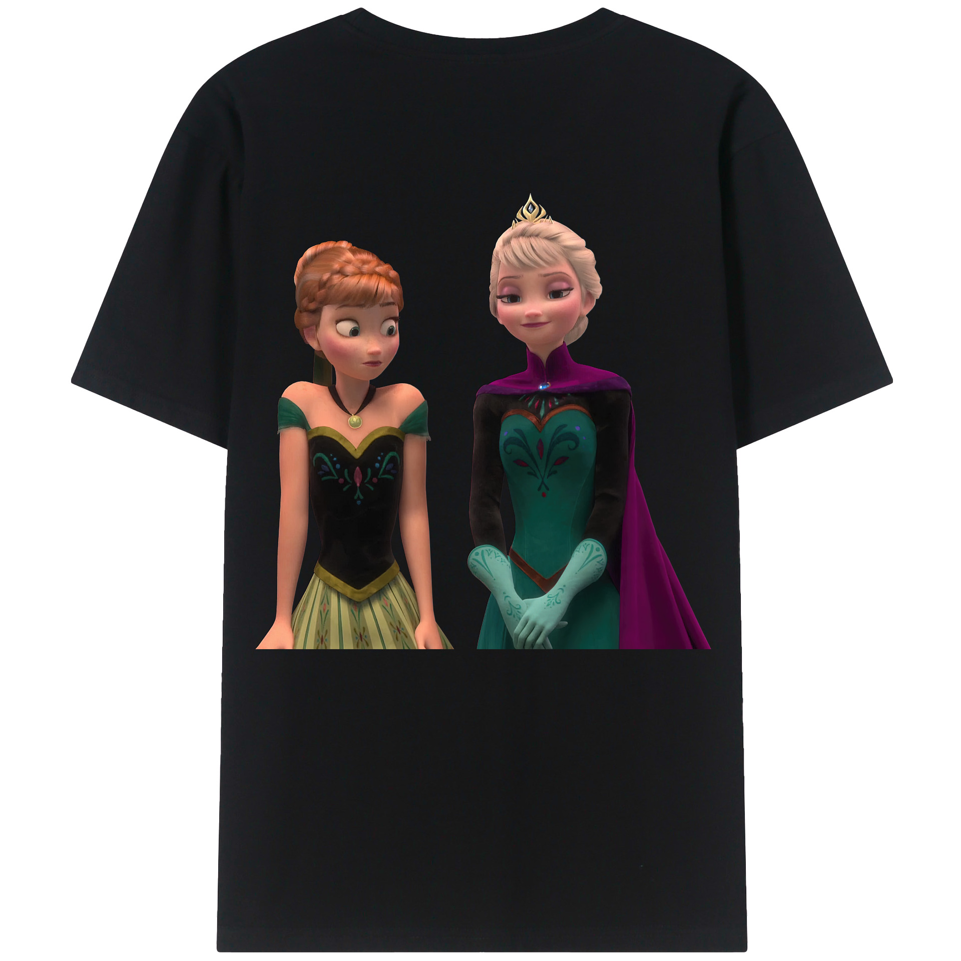 （画像用） アナと雪の女王 アンナ エルサ Frozen Anna Elsa 綿100％ メンズ半袖Tシャツ（バックプリント） 通気性