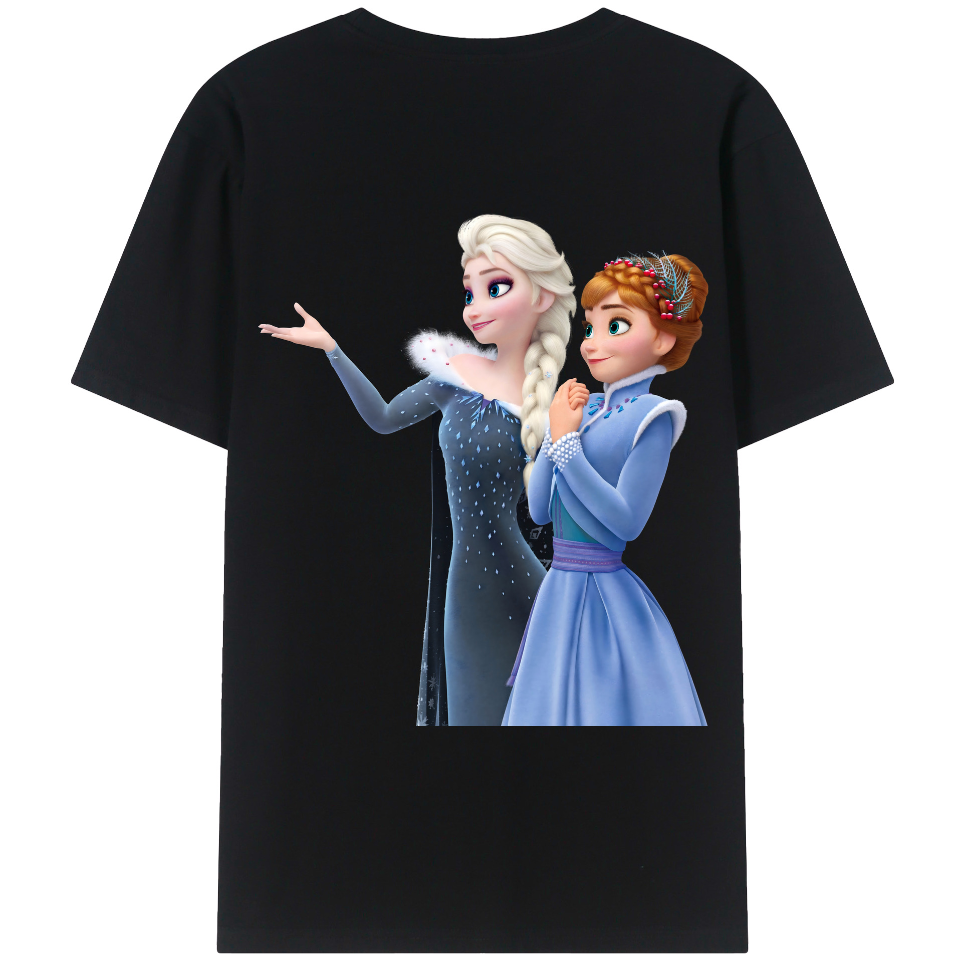 （画像用） アナと雪の女王 アンナ エルサ Frozen Anna Elsa 綿100％ メンズ半袖Tシャツ（バックプリント） 通気性