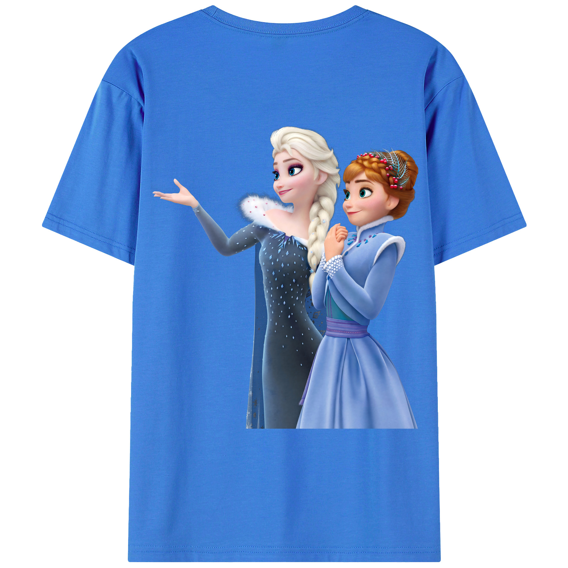 （画像用） アナと雪の女王 アンナ エルサ Frozen Anna Elsa 綿100％ メンズ半袖Tシャツ（バックプリント） 通気性