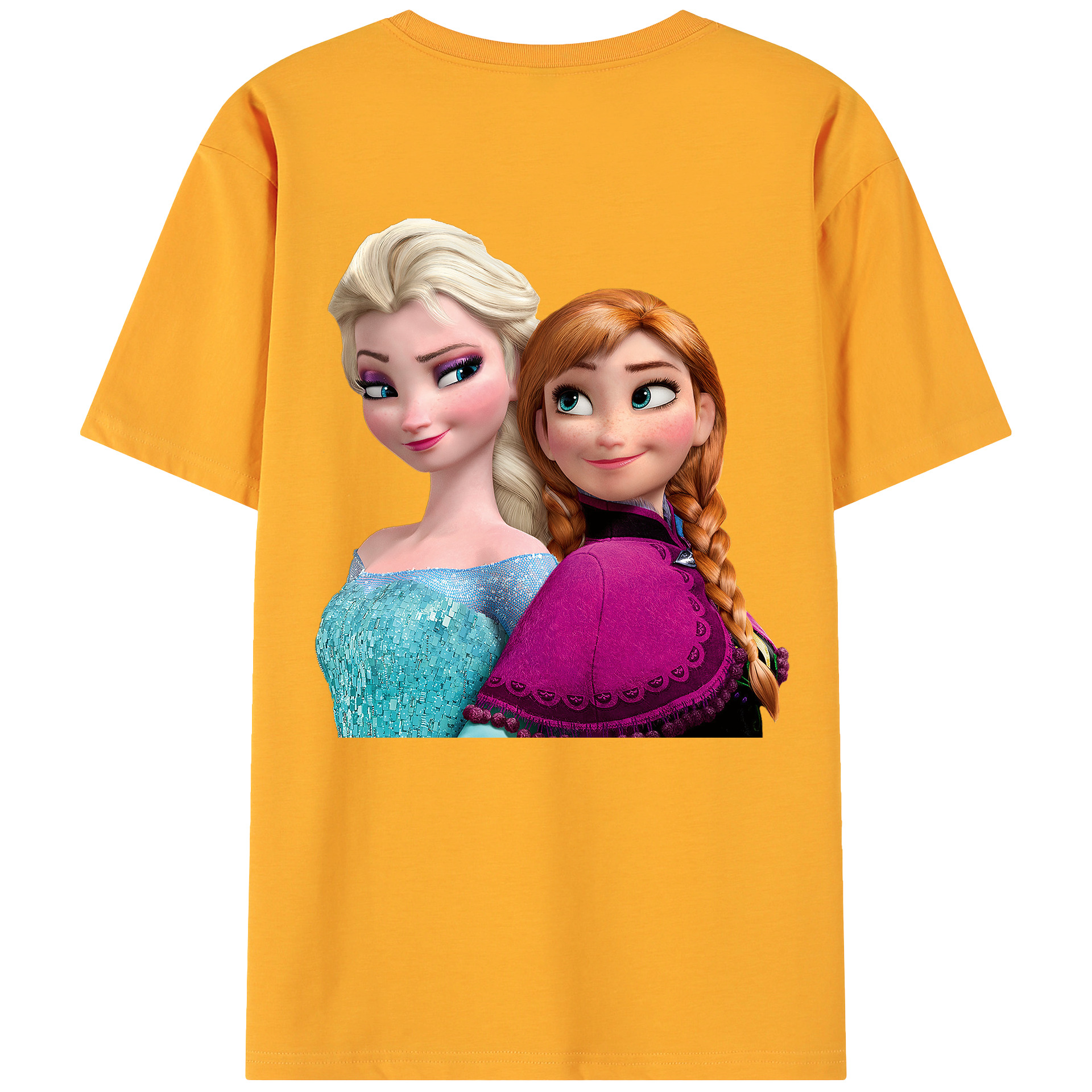 （画像用） アナと雪の女王 アンナ エルサ Frozen Anna Elsa 綿100％ メンズ半袖Tシャツ（バックプリント） 通気性