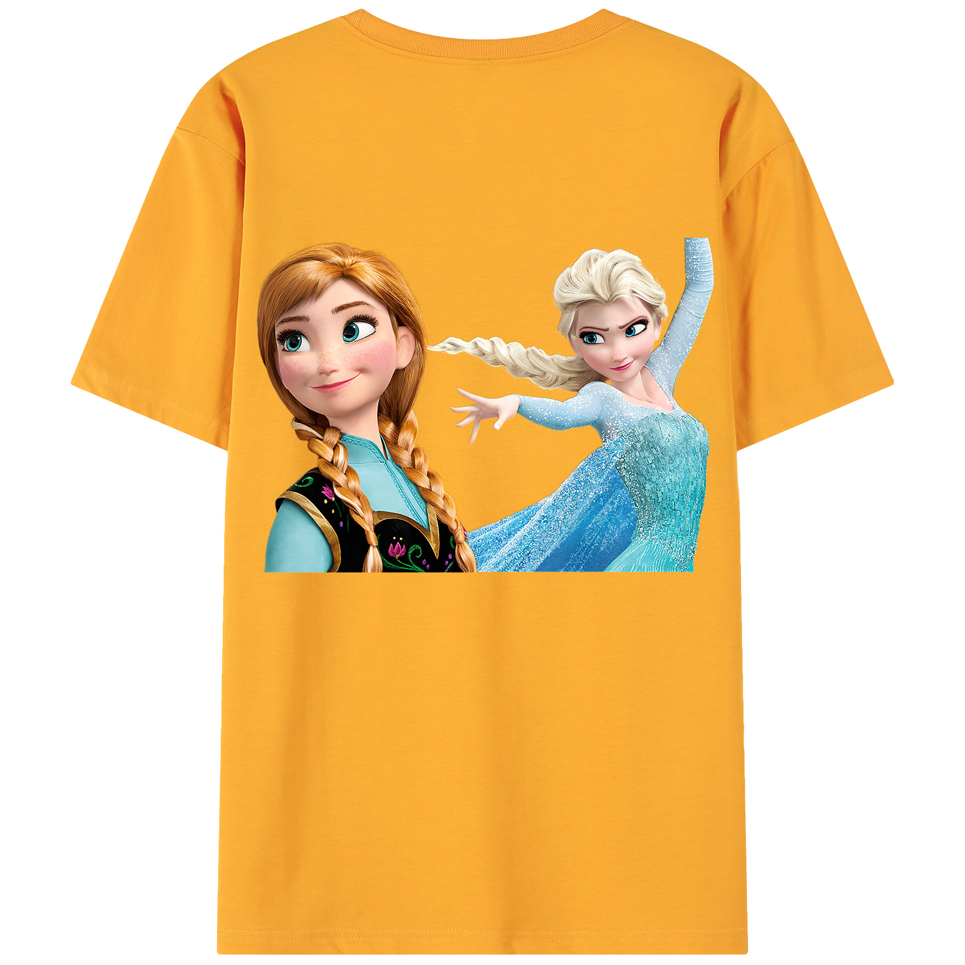 （画像用） アナと雪の女王 アンナ エルサ Frozen Anna Elsa 綿100％ メンズ半袖Tシャツ（バックプリント） 通気性