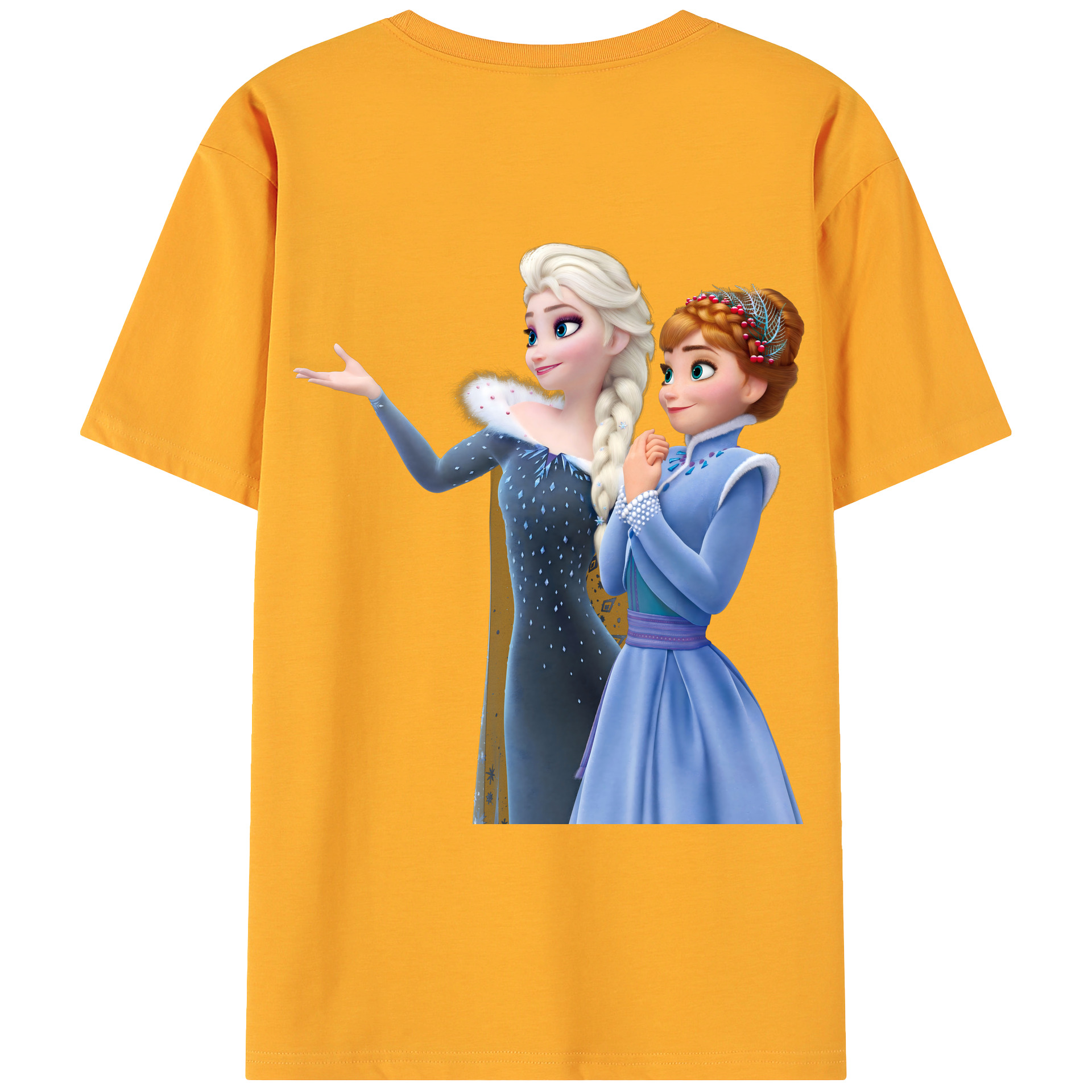 （画像用） アナと雪の女王 アンナ エルサ Frozen Anna Elsa 綿100％ メンズ半袖Tシャツ（バックプリント） 通気性