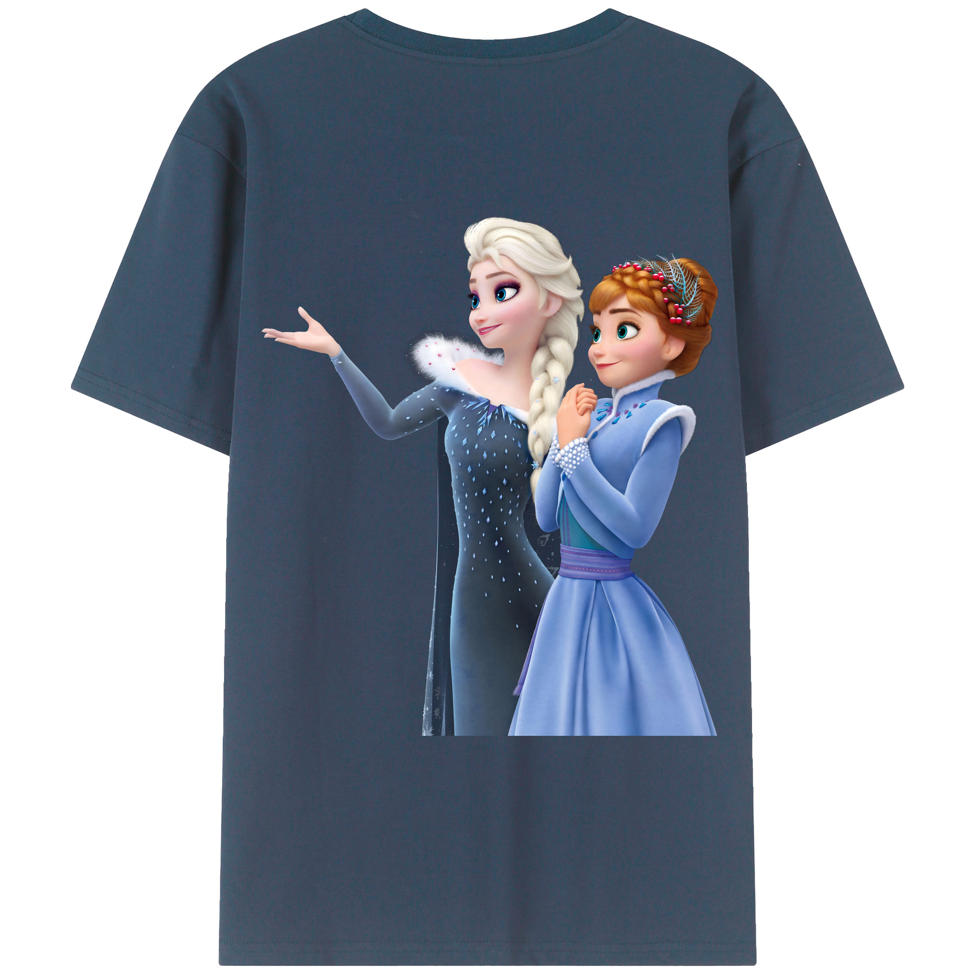 （画像用） アナと雪の女王 アンナ エルサ Frozen Anna Elsa 綿100％ メンズ半袖Tシャツ（バックプリント） 通気性