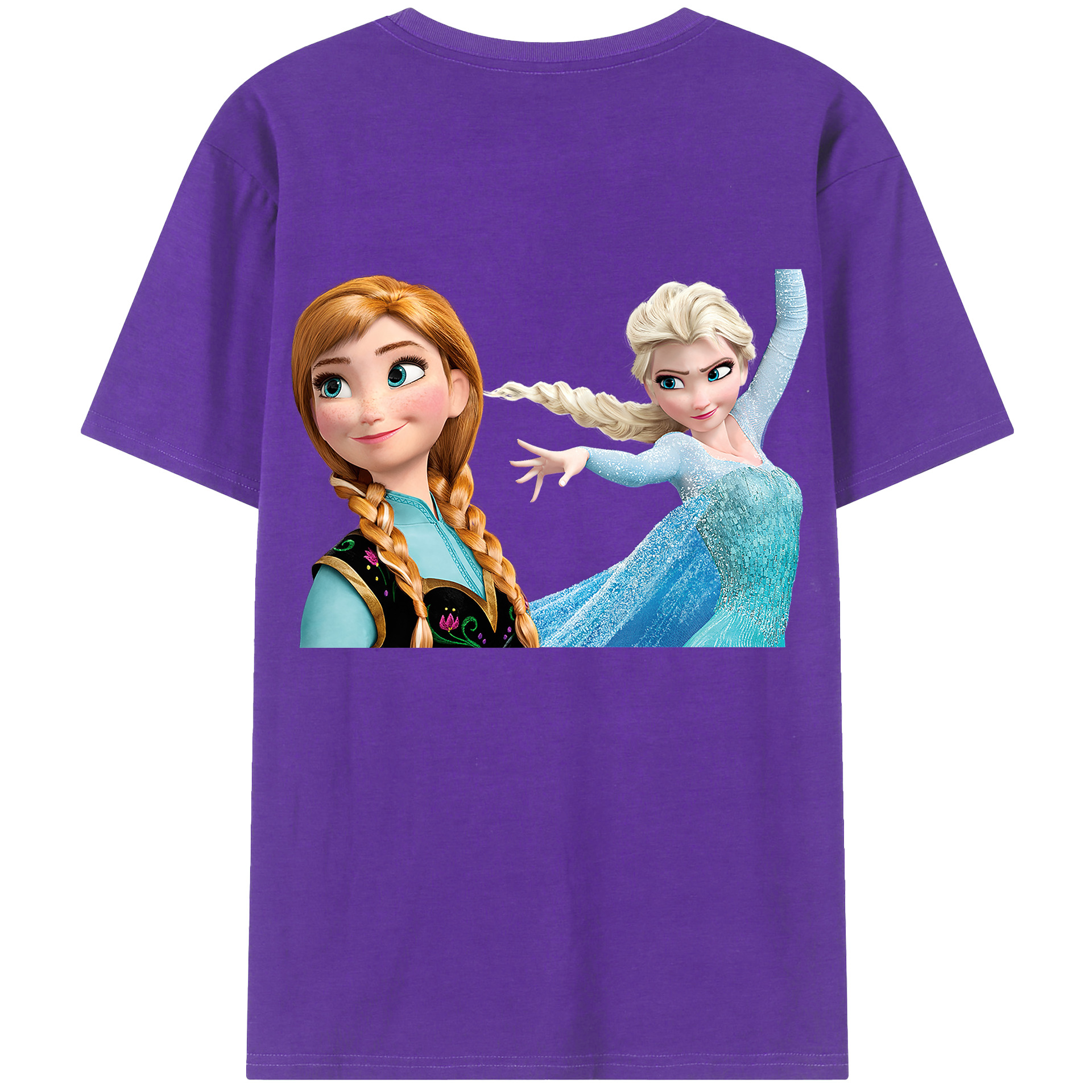 （画像用） アナと雪の女王 アンナ エルサ Frozen Anna Elsa 綿100％ メンズ半袖Tシャツ（バックプリント） 通気性