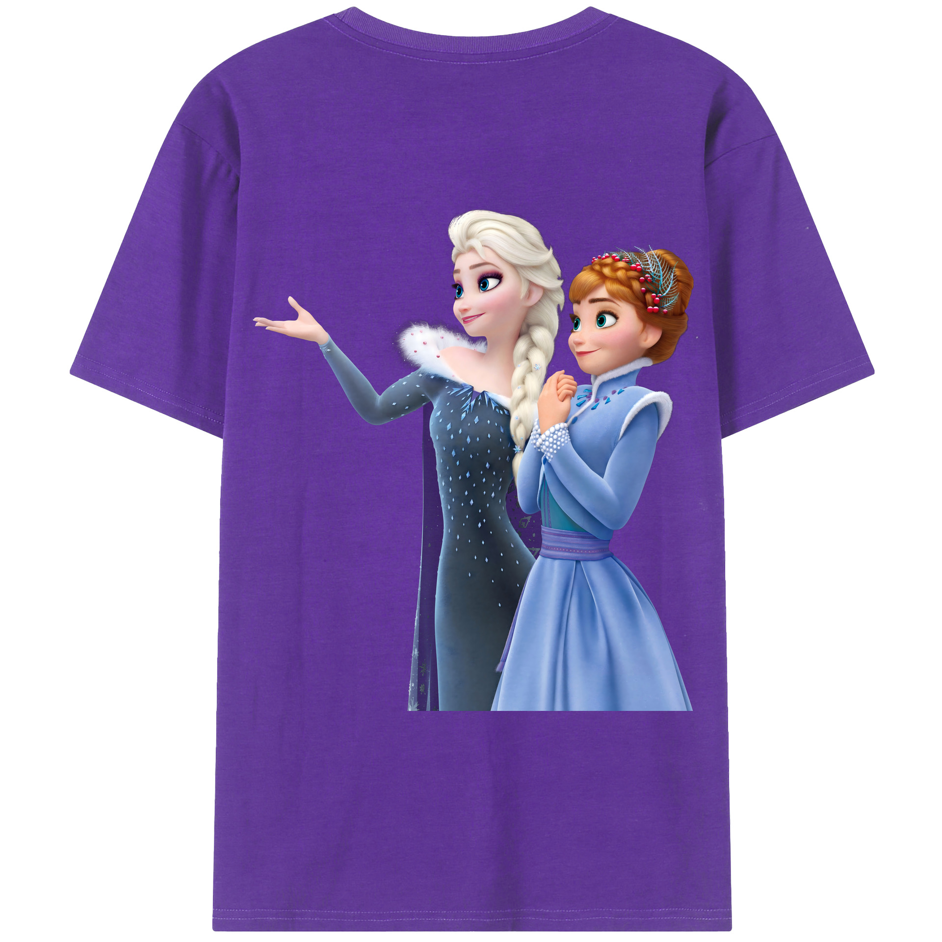 （画像用） アナと雪の女王 アンナ エルサ Frozen Anna Elsa 綿100％ メンズ半袖Tシャツ（バックプリント） 通気性