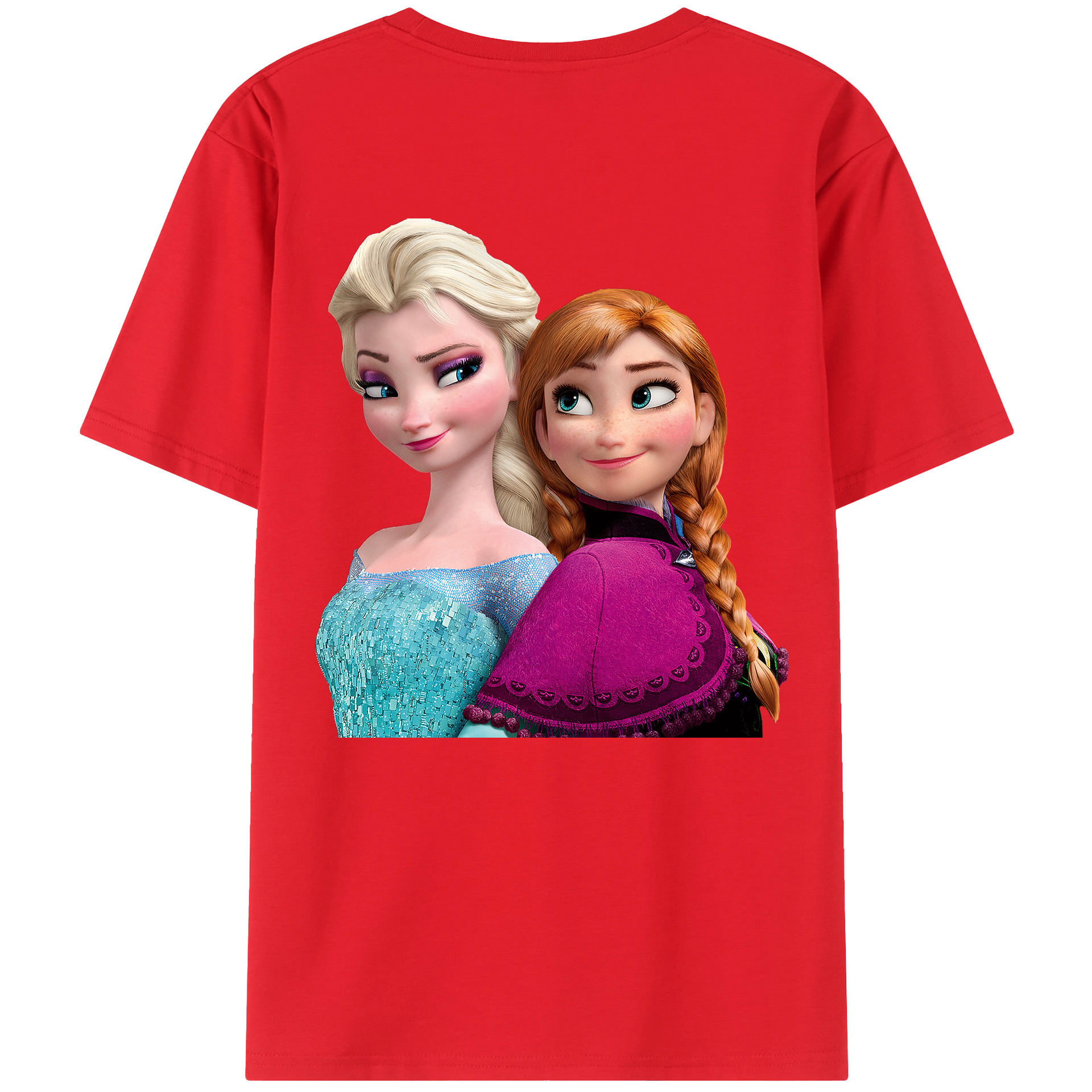 （画像用） アナと雪の女王 アンナ エルサ Frozen Anna Elsa 綿100％ メンズ半袖Tシャツ（バックプリント） 通気性