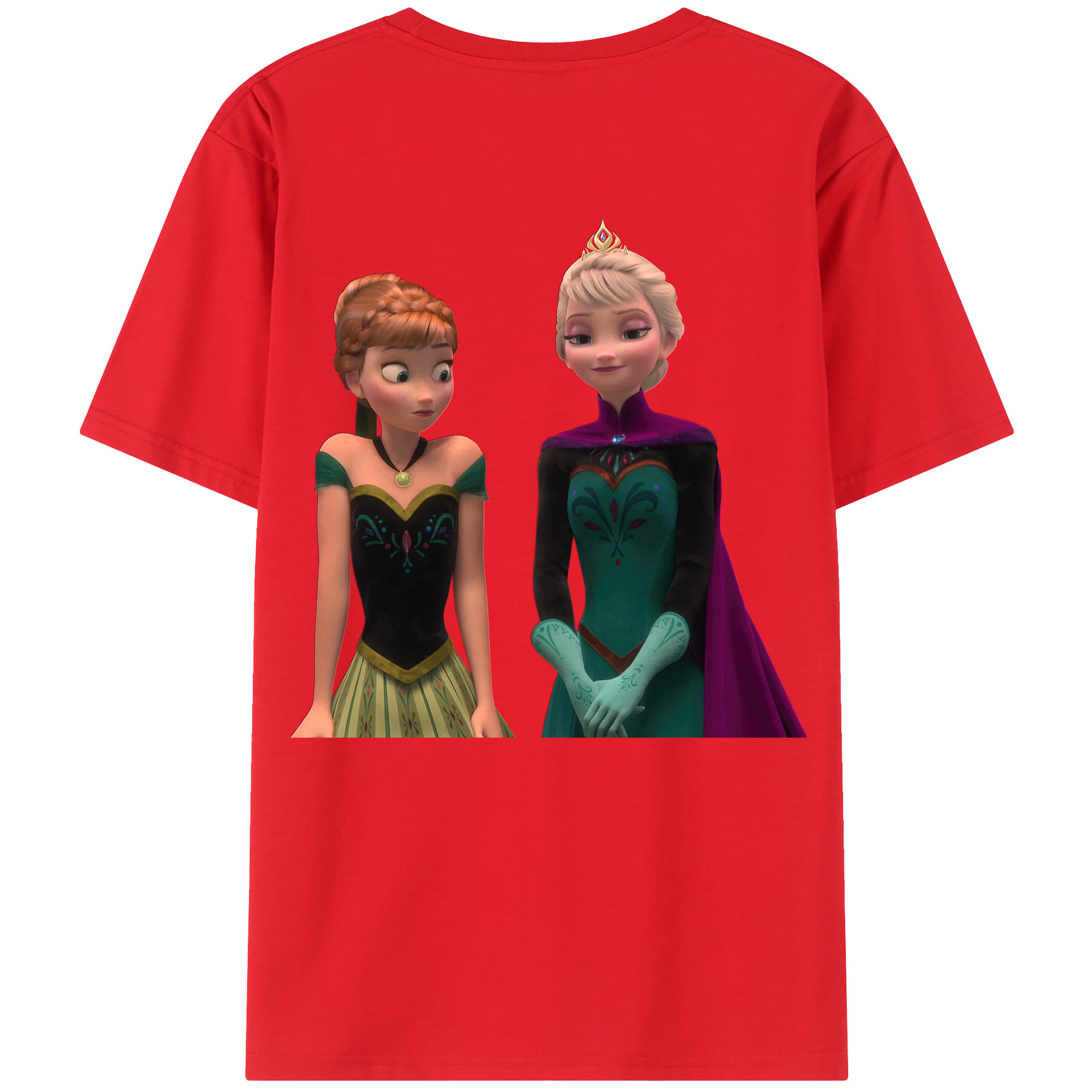 （画像用） アナと雪の女王 アンナ エルサ Frozen Anna Elsa 綿100％ メンズ半袖Tシャツ（バックプリント） 通気性