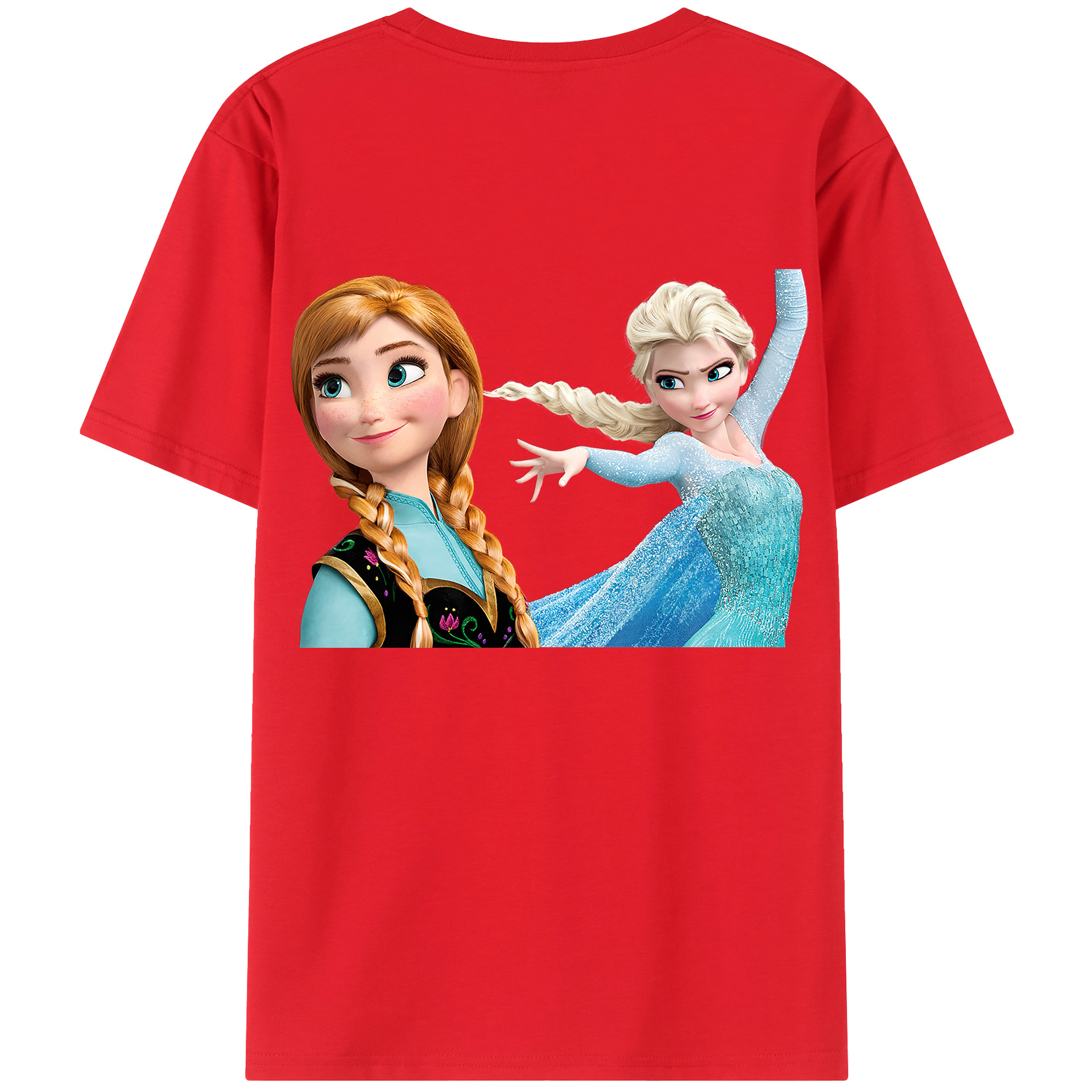 （画像用） アナと雪の女王 アンナ エルサ Frozen Anna Elsa 綿100％ メンズ半袖Tシャツ（バックプリント） 通気性