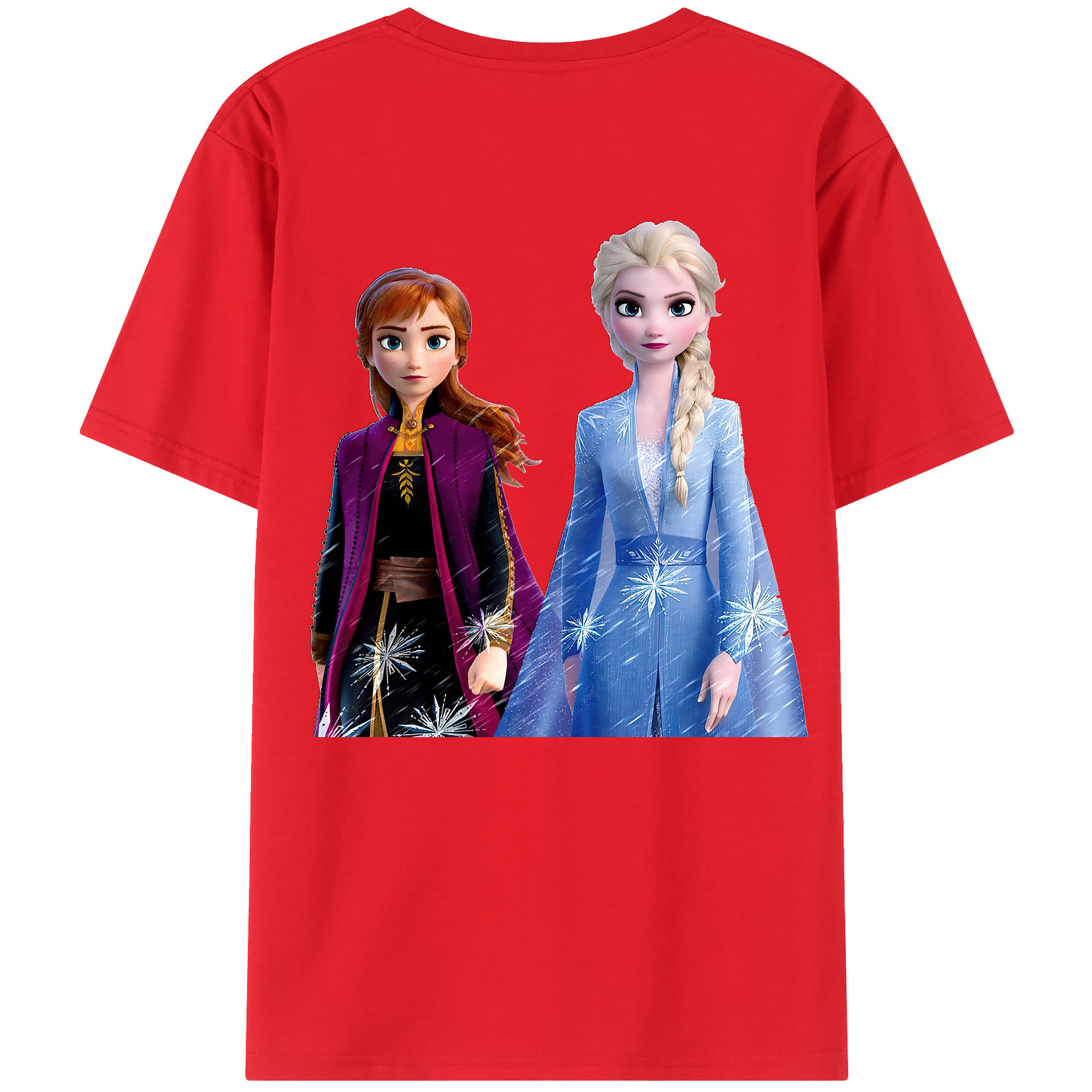 （画像用） アナと雪の女王 アンナ エルサ Frozen Anna Elsa 綿100％ メンズ半袖Tシャツ（バックプリント） 通気性