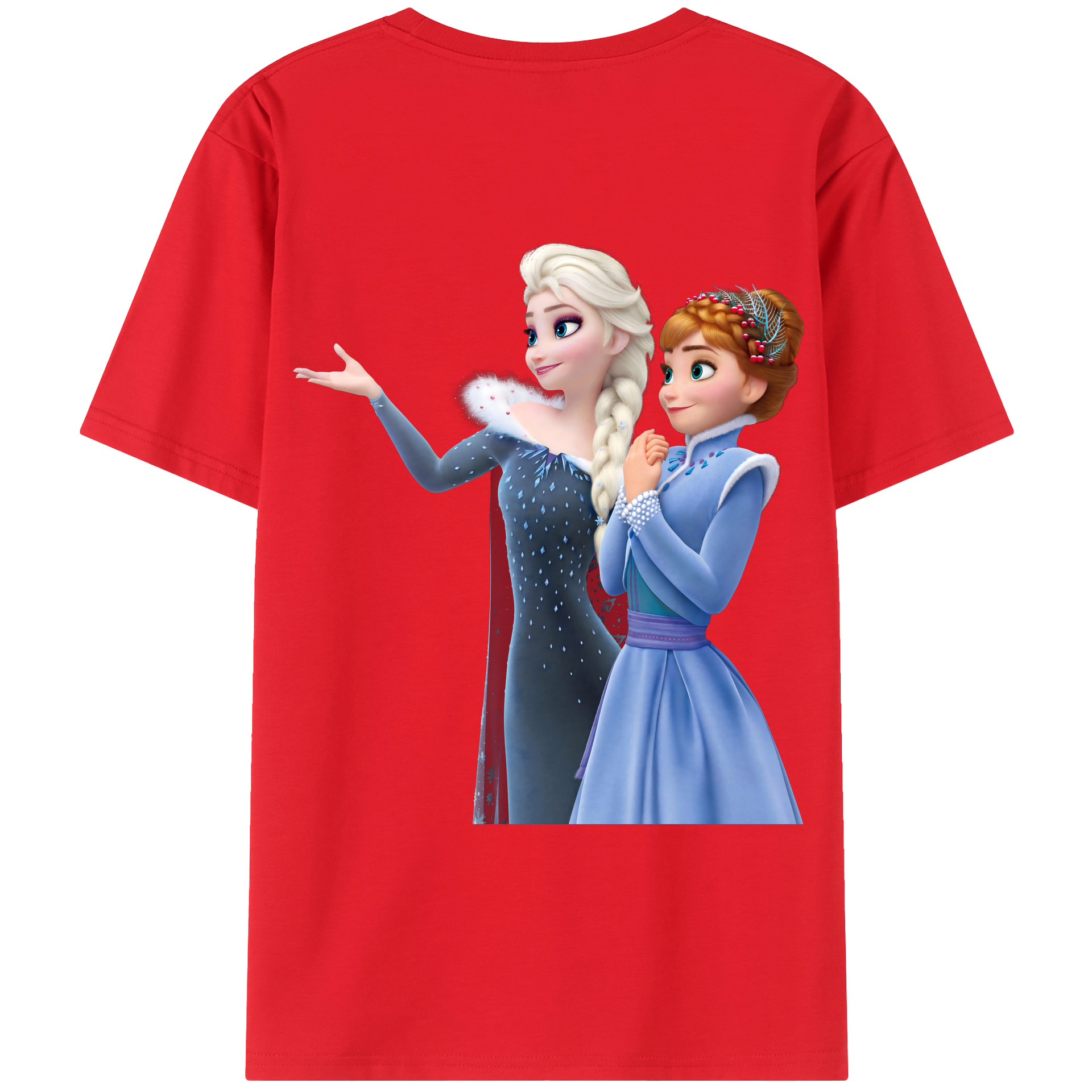 （画像用） アナと雪の女王 アンナ エルサ Frozen Anna Elsa 綿100％ メンズ半袖Tシャツ（バックプリント） 通気性