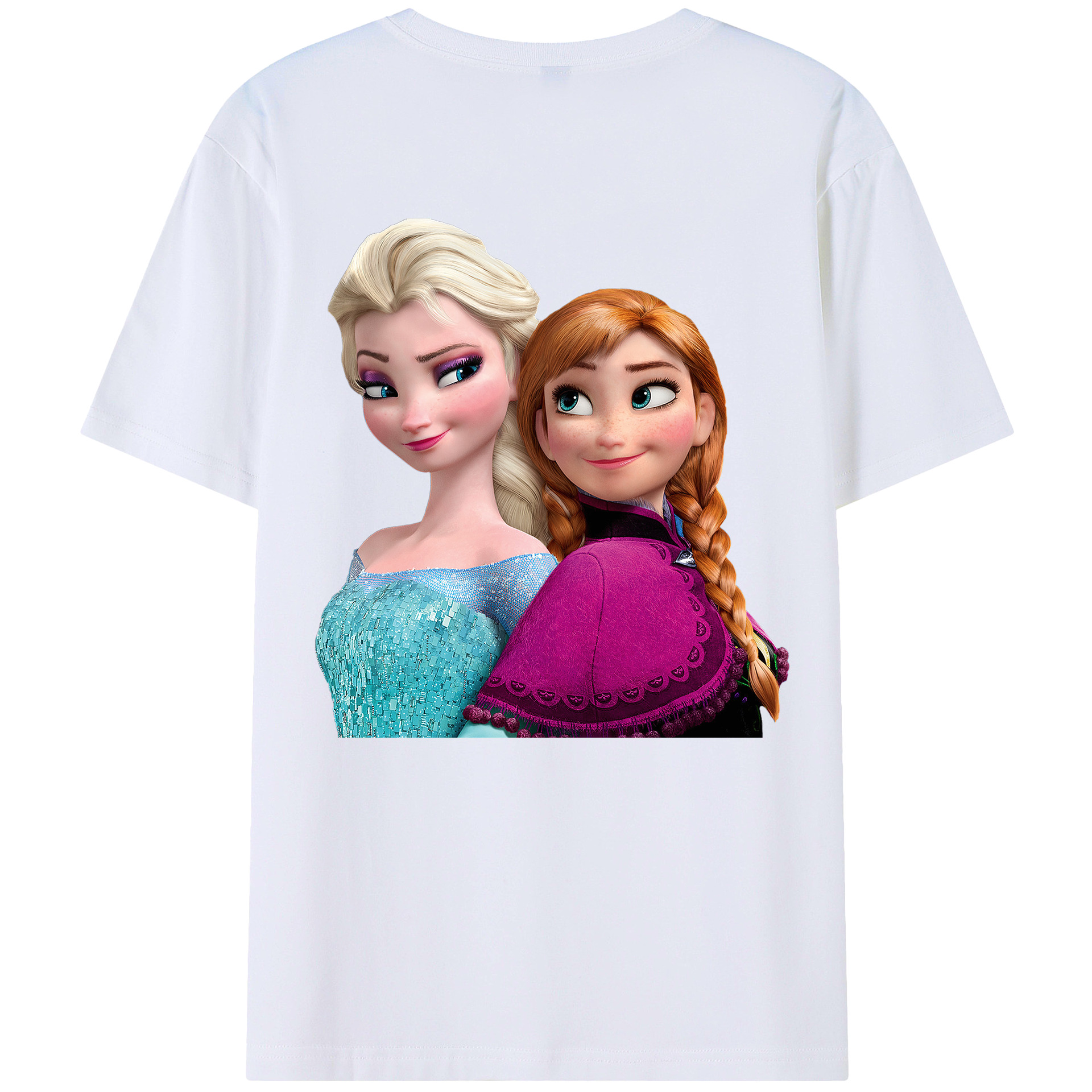 （画像用） アナと雪の女王 アンナ エルサ Frozen Anna Elsa 綿100％ メンズ半袖Tシャツ（バックプリント） 通気性
