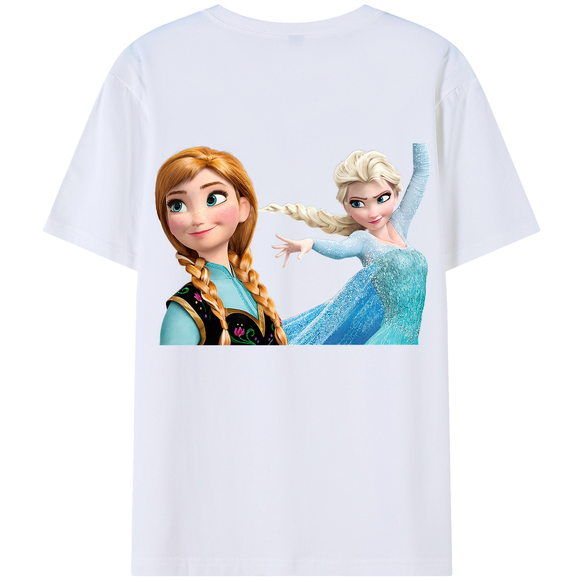 （画像用） アナと雪の女王 アンナ エルサ Frozen Anna Elsa 綿100％ メンズ半袖Tシャツ（バックプリント） 通気性