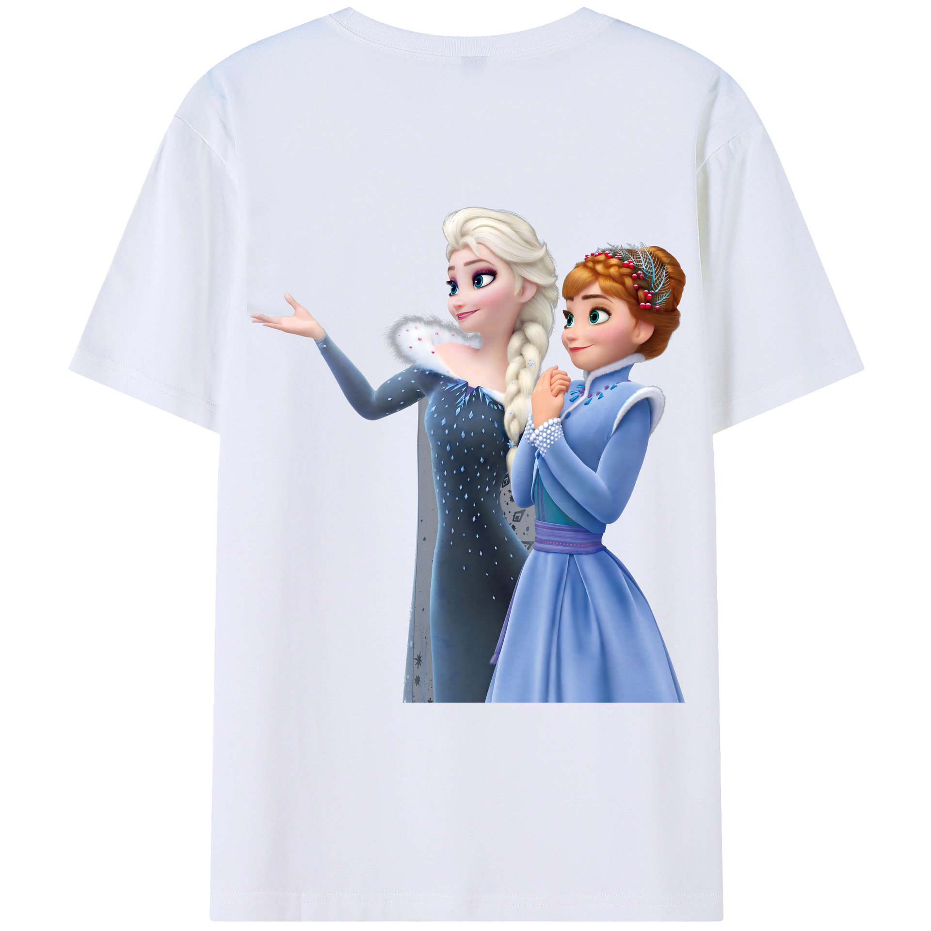 （画像用） アナと雪の女王 アンナ エルサ Frozen Anna Elsa 綿100％ メンズ半袖Tシャツ（バックプリント） 通気性