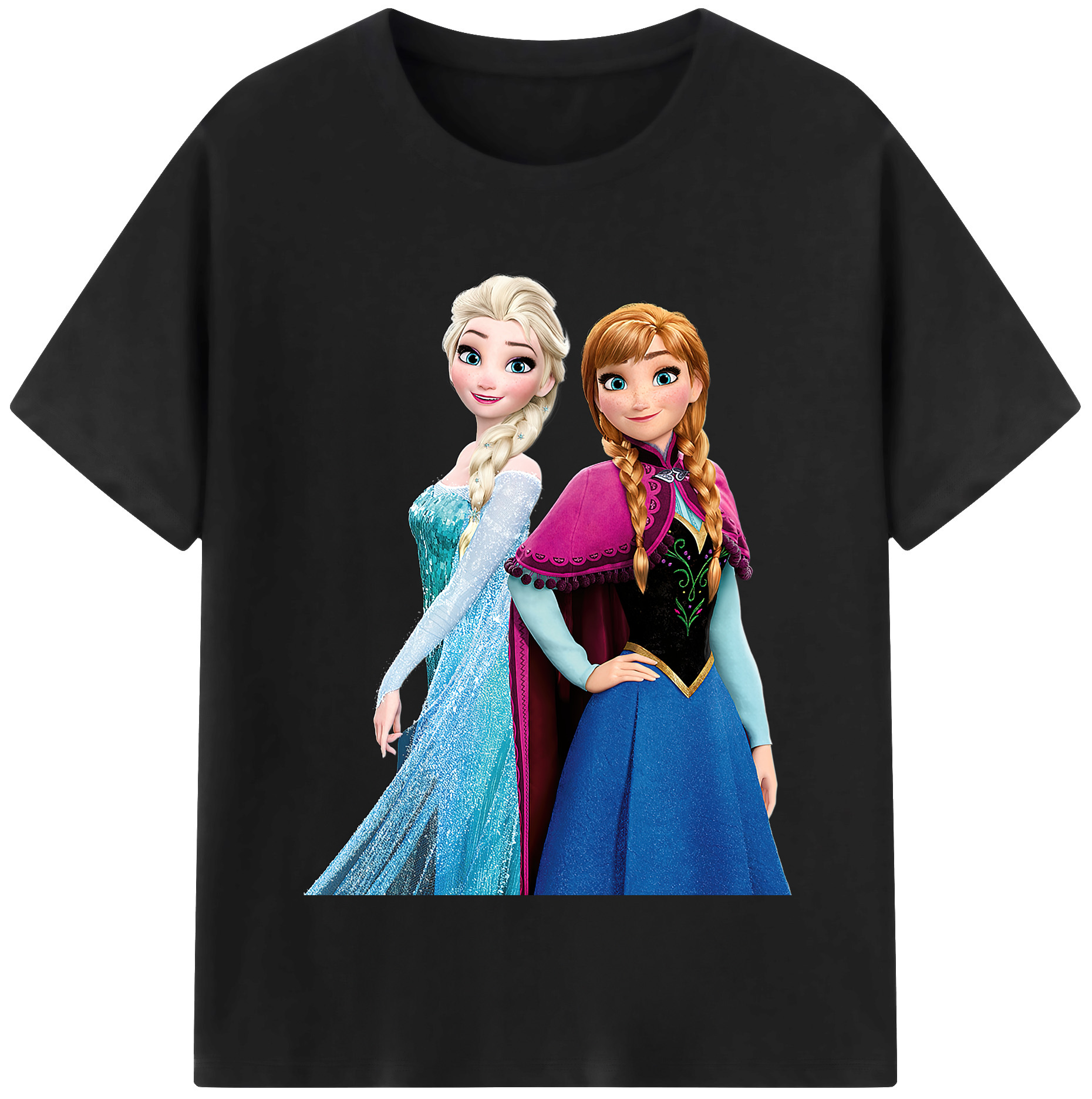 （画像用） アナと雪の女王 アンナ エルサ Frozen Anna Elsa レディースカジュアルプリントTシャツ（綿100％）