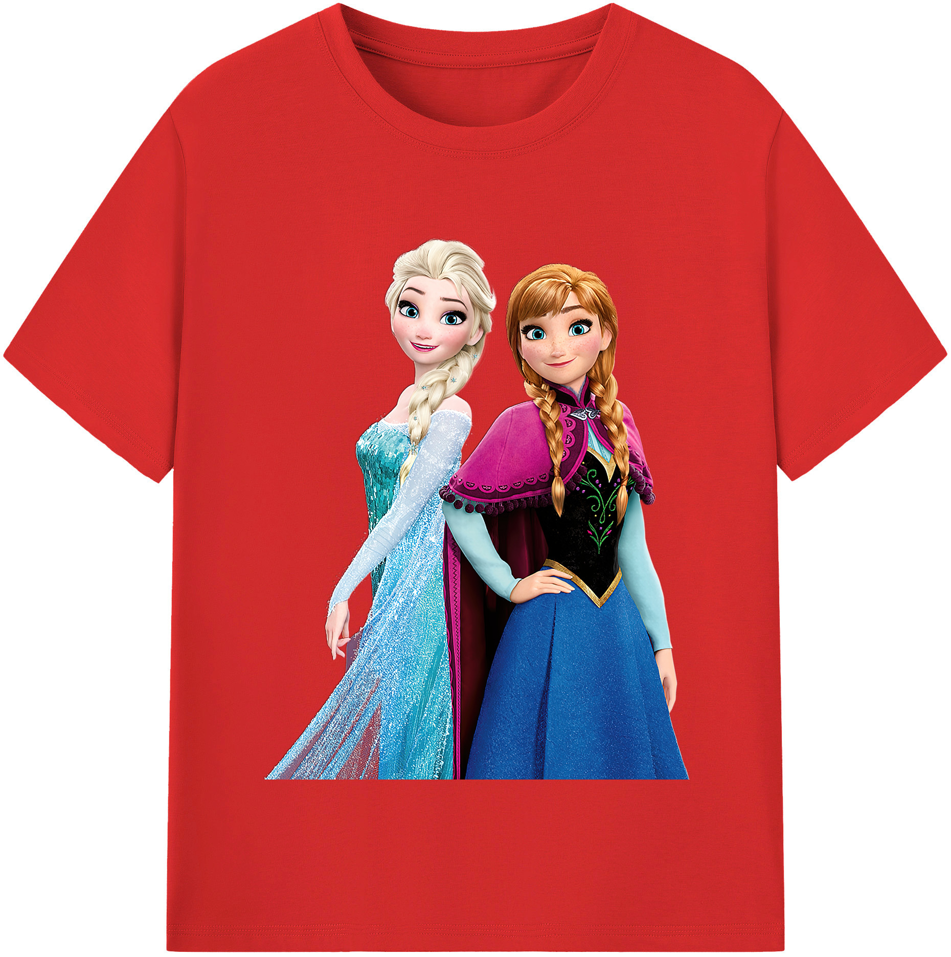 （画像用） アナと雪の女王 アンナ エルサ Frozen Anna Elsa レディースカジュアルプリントTシャツ（綿100％）