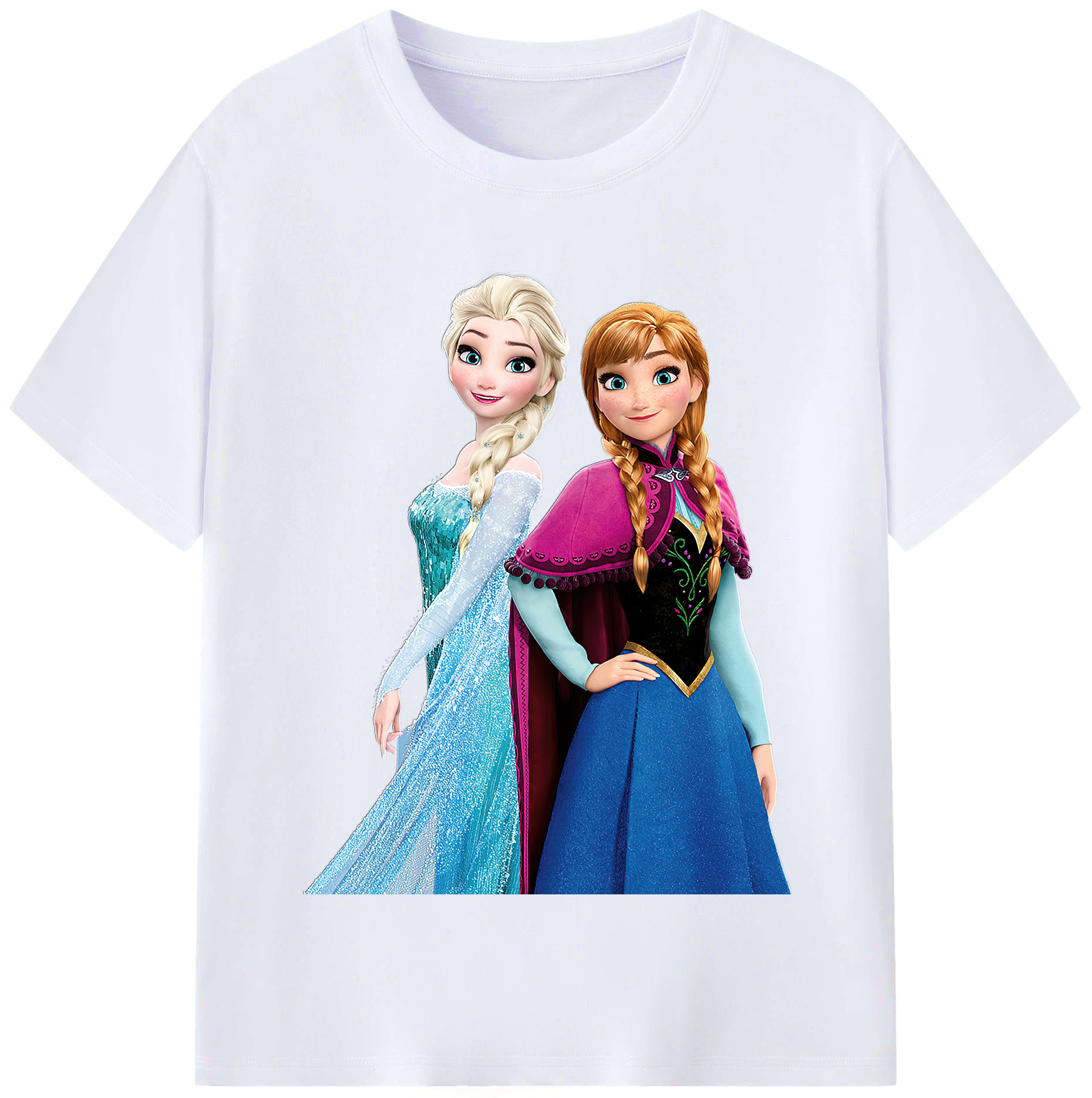 （画像用） アナと雪の女王 アンナ エルサ Frozen Anna Elsa レディースカジュアルプリントTシャツ（綿100％）