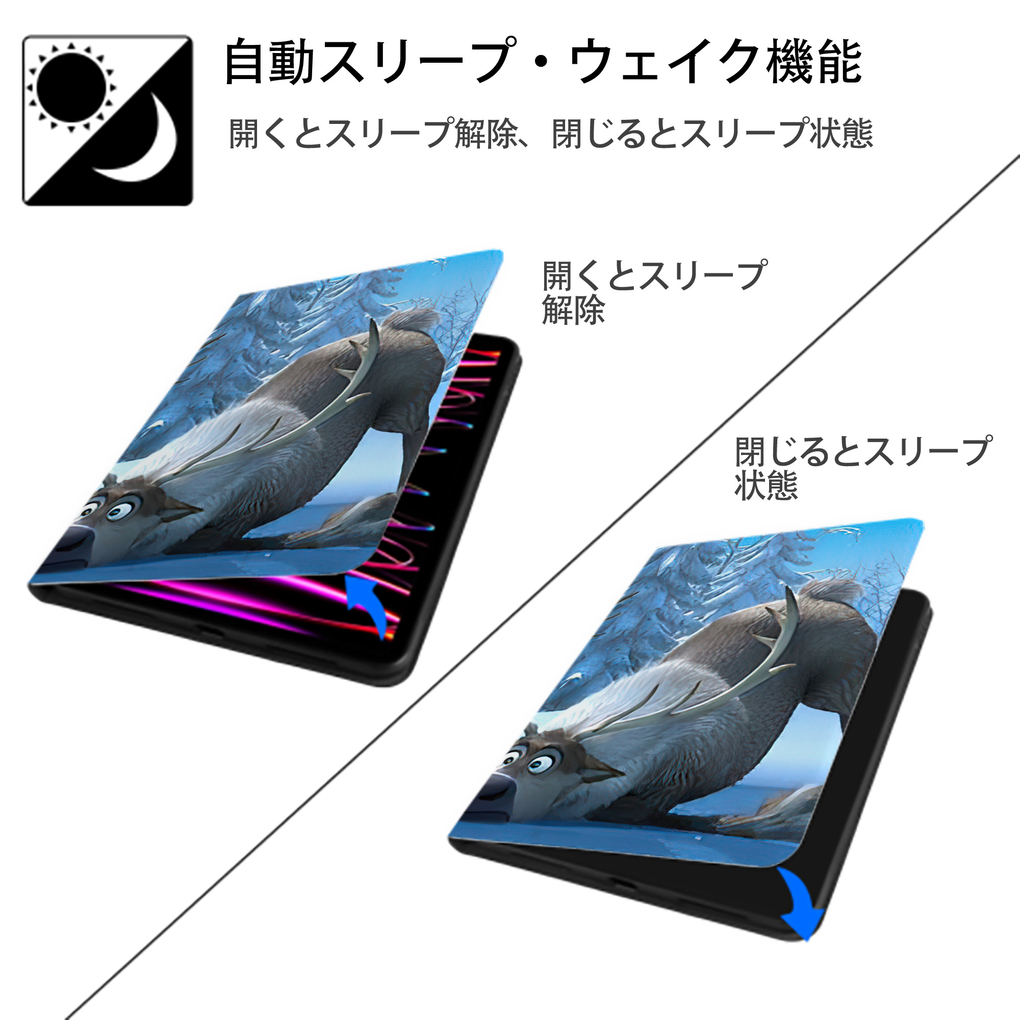 アナと雪の女王 アンナ エルサ Frozen Anna Elsa IPad ケース ブック型 PUレザー TPU 耐衝撃 軽量 薄型 ペン収納なし 全面保護 IPad 各モデル対応