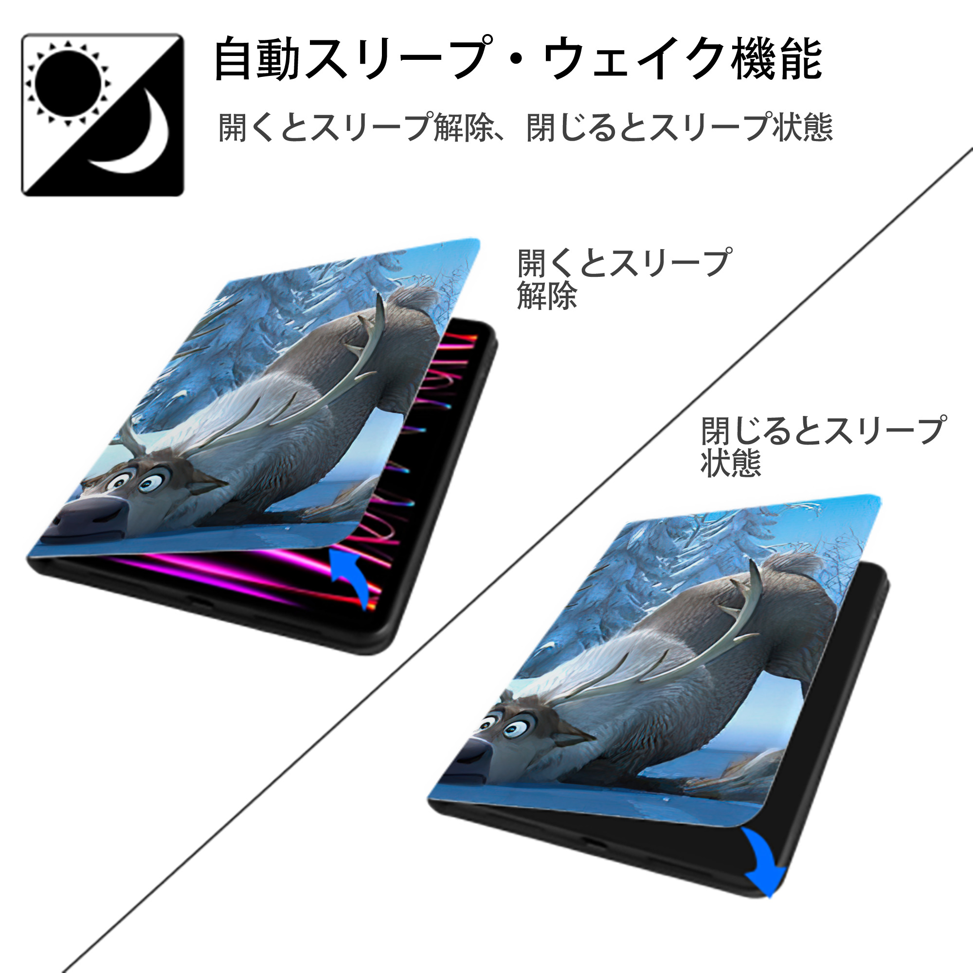 アナと雪の女王 アンナ エルサ Frozen Anna Elsa IPadケース ペンホルダー付き ブックスタイルデザイン